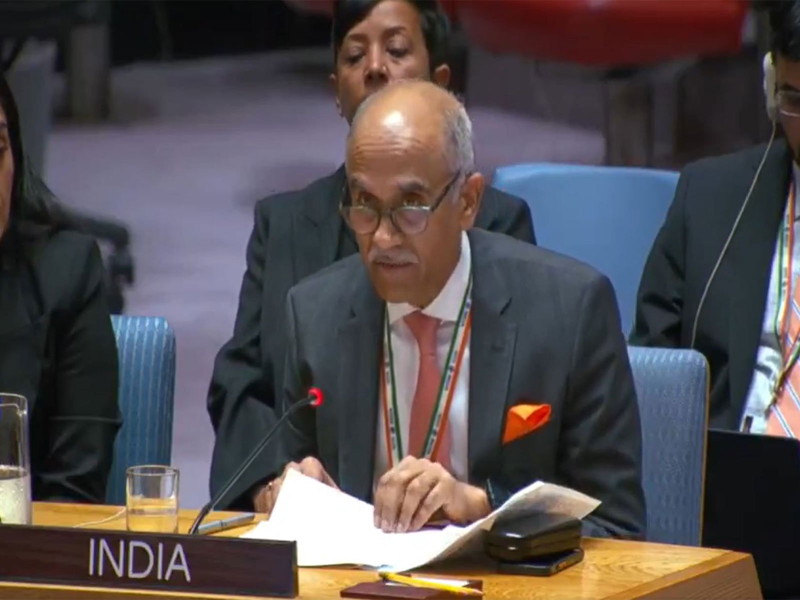 India's Permanent Representative to the United Nations, Parvathaneni Harish, addresses the UN Security Council. (Image Source: UN Web TV)