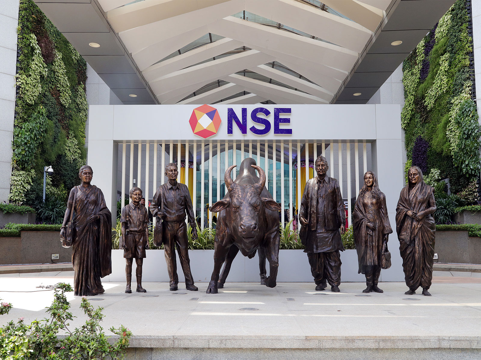 A view of the newly renovated NSE atrium bull (File Photo/ANI)