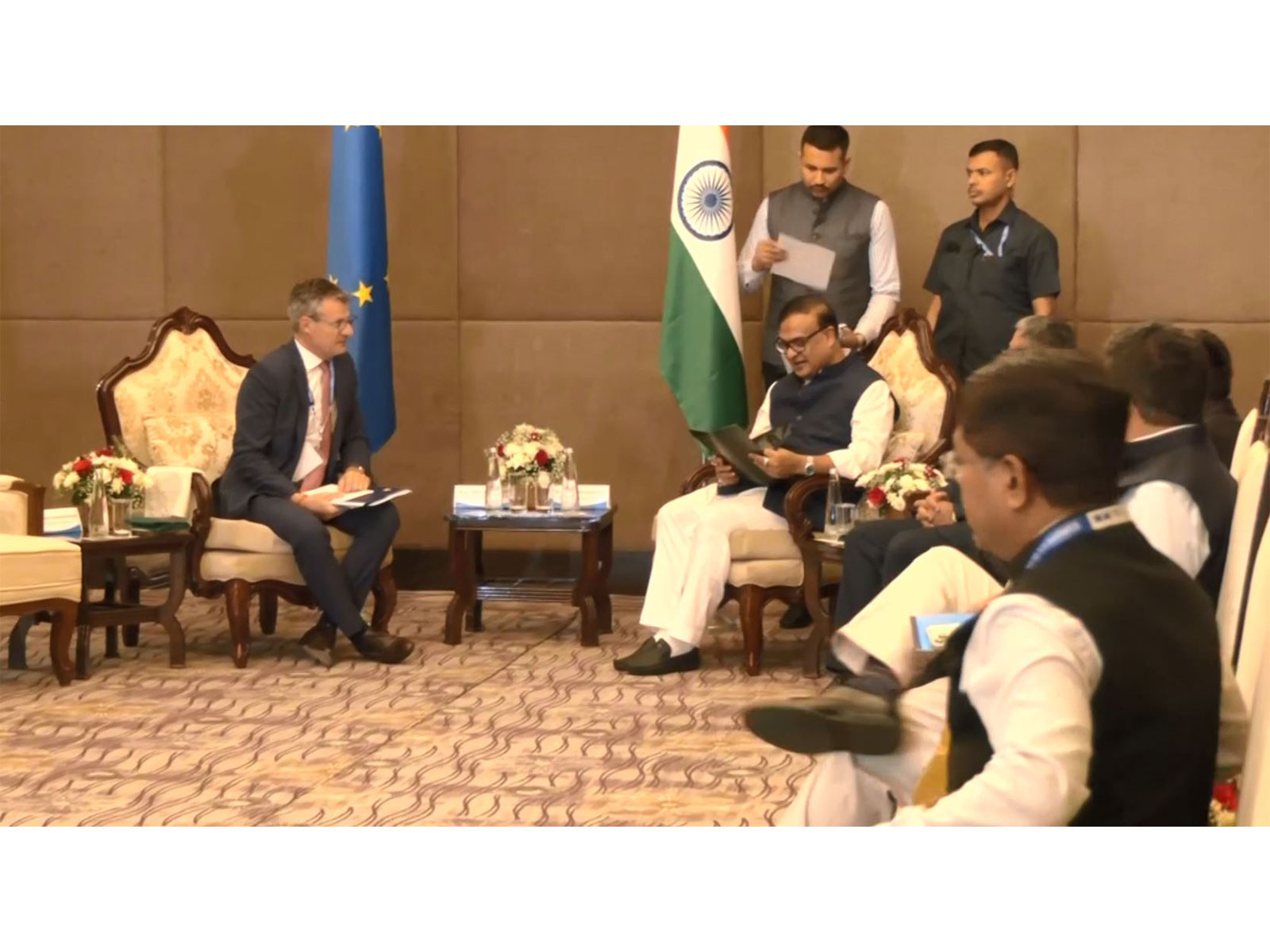 Assam CM Himanta Biswa Sarma meets EU Ambassador Herve Delphin and Team Europe delegation in Guwahati. (Photo/ANI)