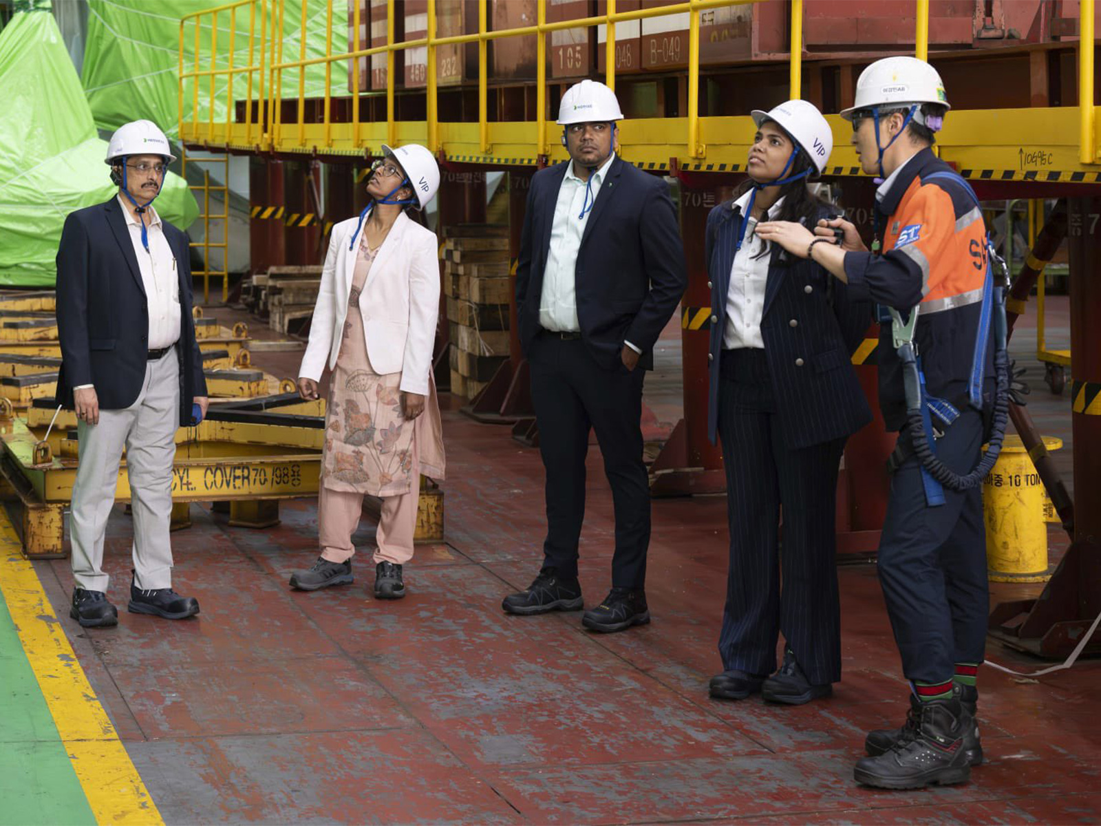 Tamil Nadu Minister Virudhai Magal Keerthana at Ulsan shipyard (Photo/@Keerthana4VNR)