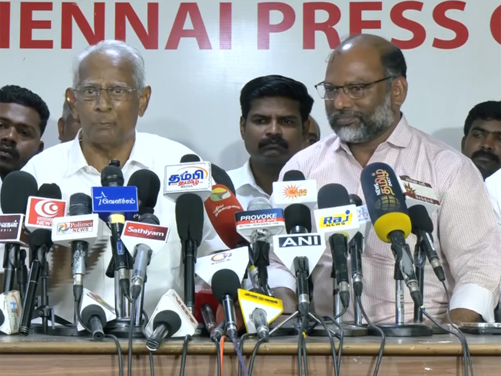E Ponnusamy (former Union Minister) Left, Kumbakonam Arasan (VTPK) Right, (Photo/ANI)