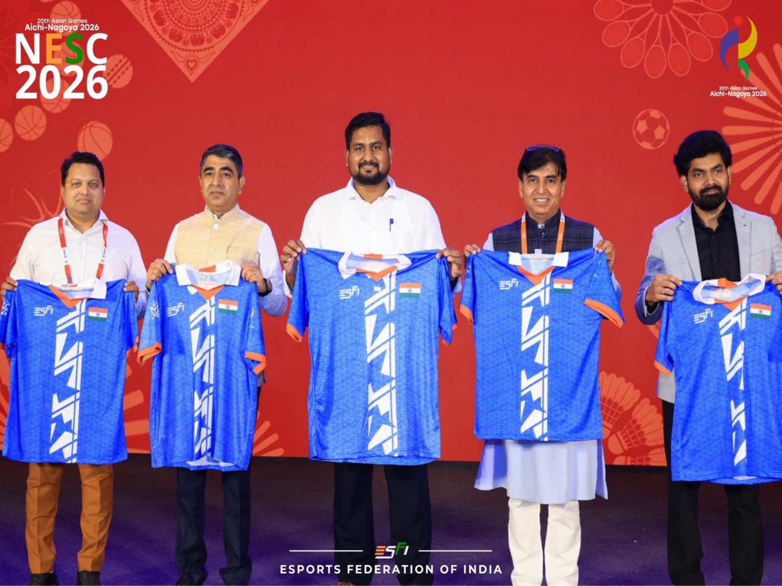 Odisha Sports Minister Suryabanshi Suraj (third from left) unveiling the official Team India Esports Jersey (Photo: ESFI)