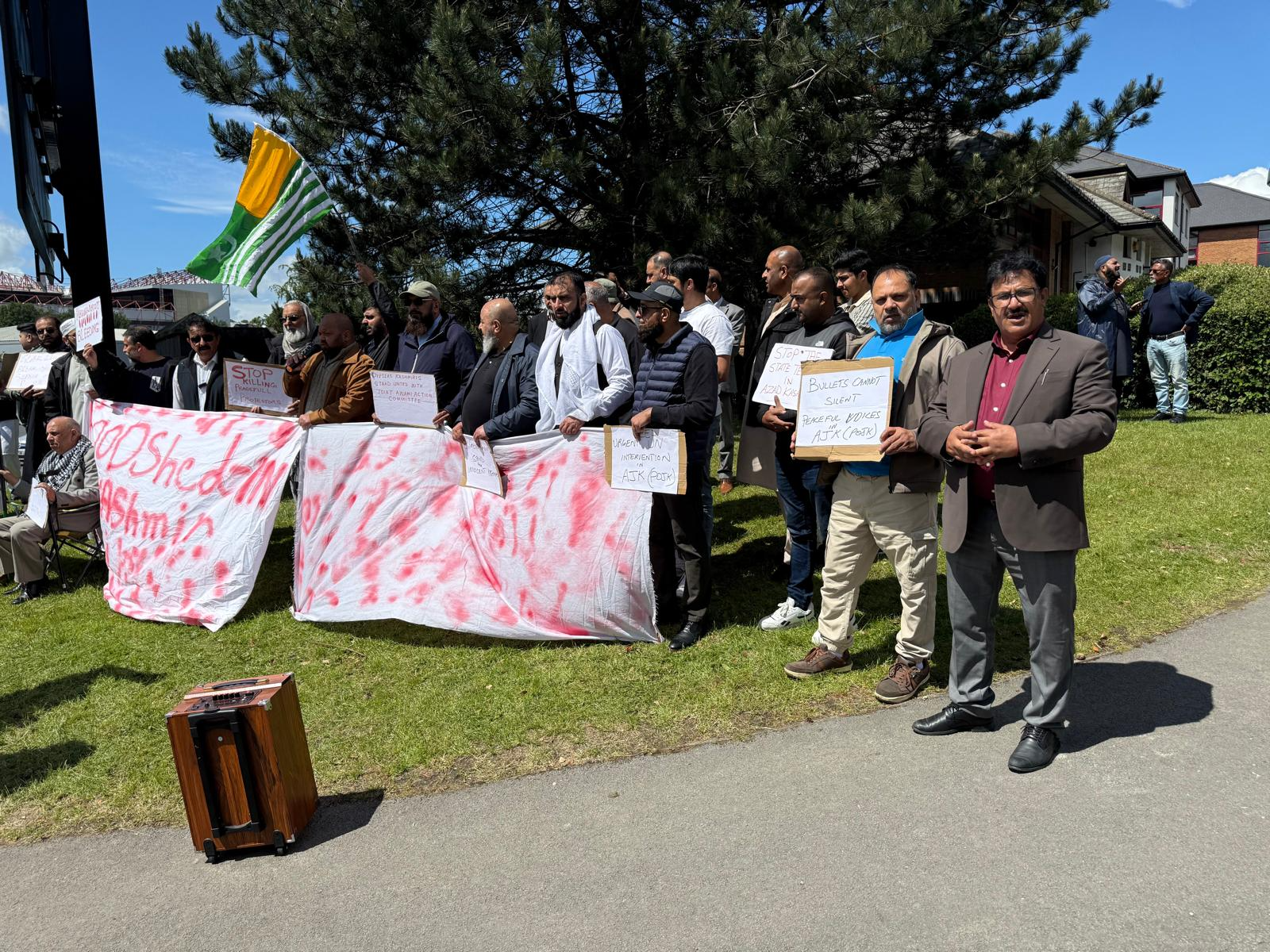 Kashmiri diaspora protests in Bradford against Pakistan's atrocities in PoJK (Photo/ANI)