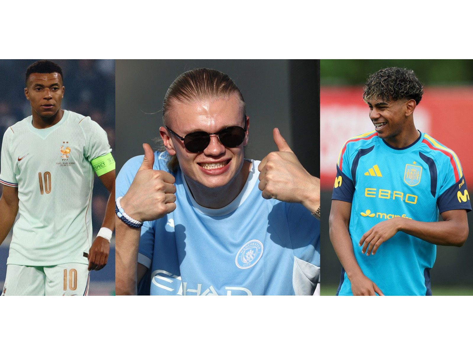 Kylian Mbappe (L), Erling Haaland (M) and Lamine Yamal (R). (Photo: Reuters)