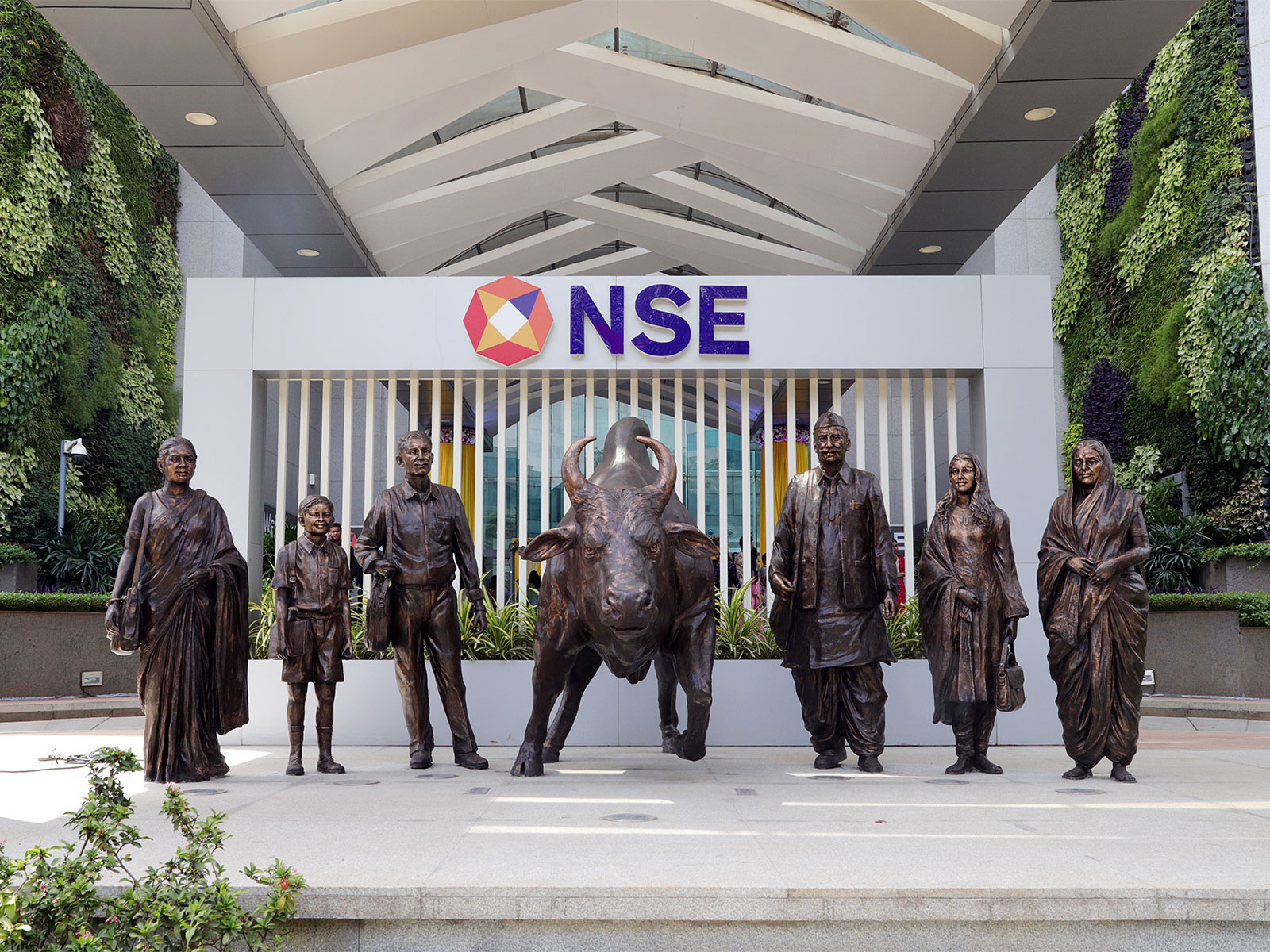 A view of the newly renovated NSE atrium bull (File Photo/ANI)