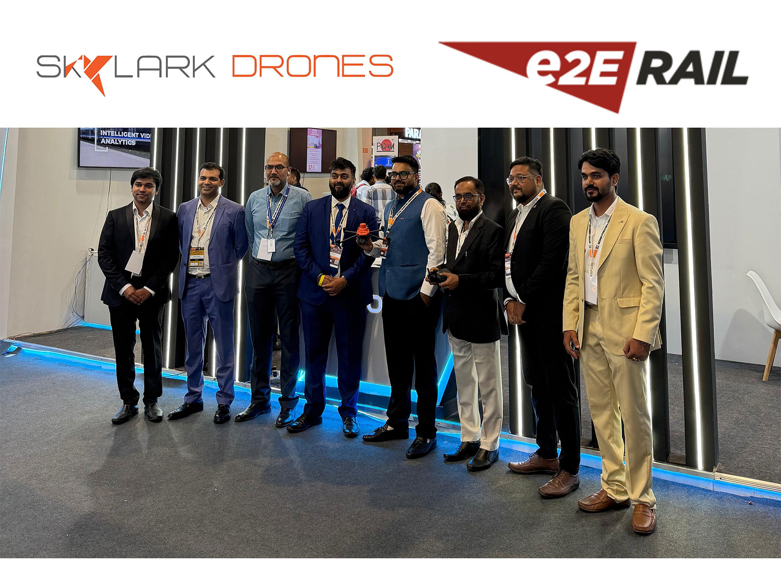 Skylark Drones and e2E Rail teams at the MoU signing to explore AI-powered solutions for railway infrastructure