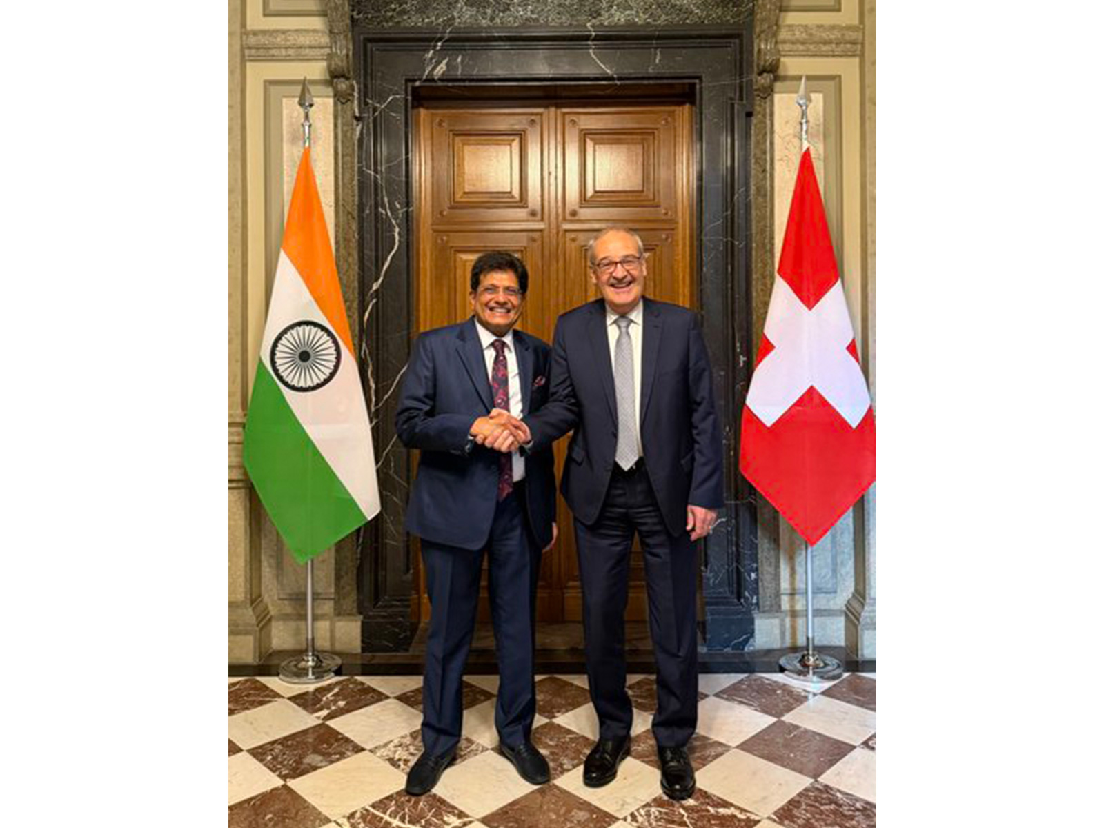 Commerce Minister Piyush Goyal with Swiss President Guy Parmelin in Switzerland on Friday (Photo/X@PiyushGoyal)