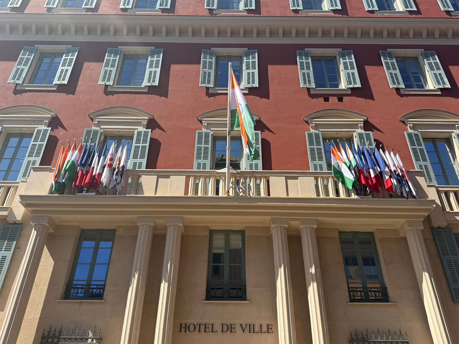 The Tricolor hoisted at the City Hall (Office of the Mayor of Nice) in honor of PM's arrival in Nice. A rare gesture when it comes to foreign dignitaries (Photo/ANI)