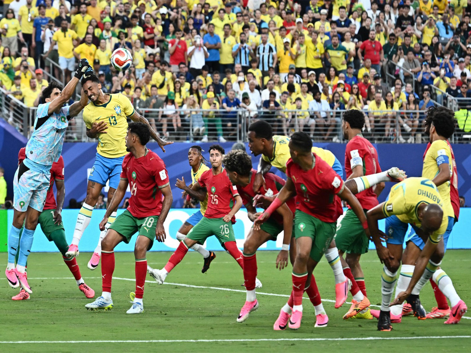 Football - FIFA World Cup 2026 - Group C - Brazil v Morocco - New YorkNew Jersey Stadium, East Rutherford, New Jersey, U.S. - June 13, 2026 Morocco's Yassine Bounou makes a save under pressure from Brazil. (Photo: Reuters)