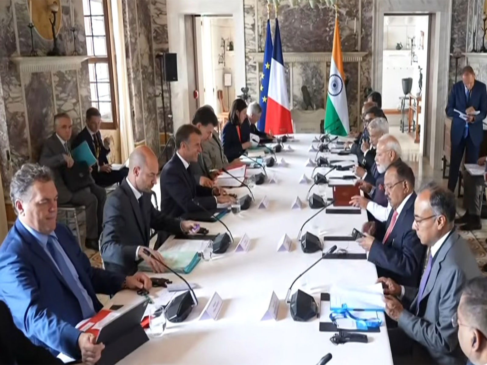 PM Modi and French President Macron hold delegation-level talks in Nice, France (Photo/YouTube/Narendra Modi)