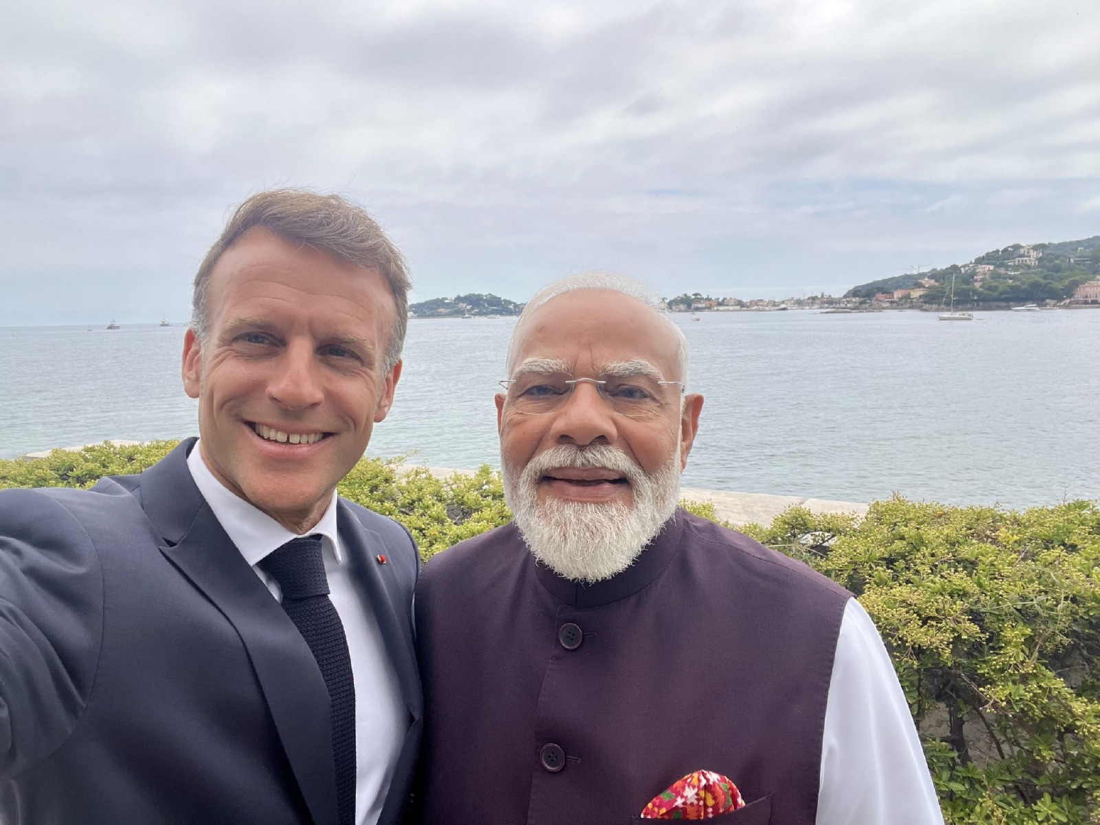 French President Emmanuel Macron takes a selfie with Prime Minister Narendra Modi on the sidelines of the G7 Summit in Nice, France. (Photo: X/@EmmanuelMacron)