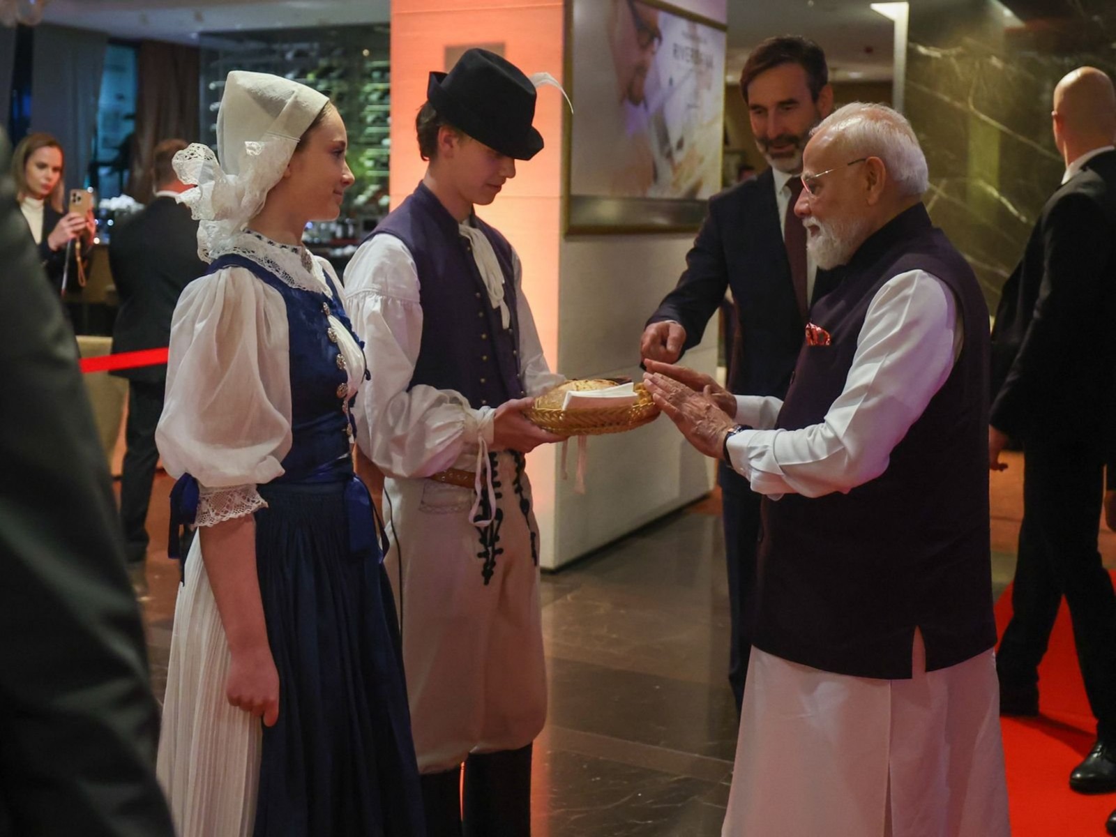 Prime Minsiter Narendra Modi receives traditional welcome in Slovakia (Photo/X@narendramodi)