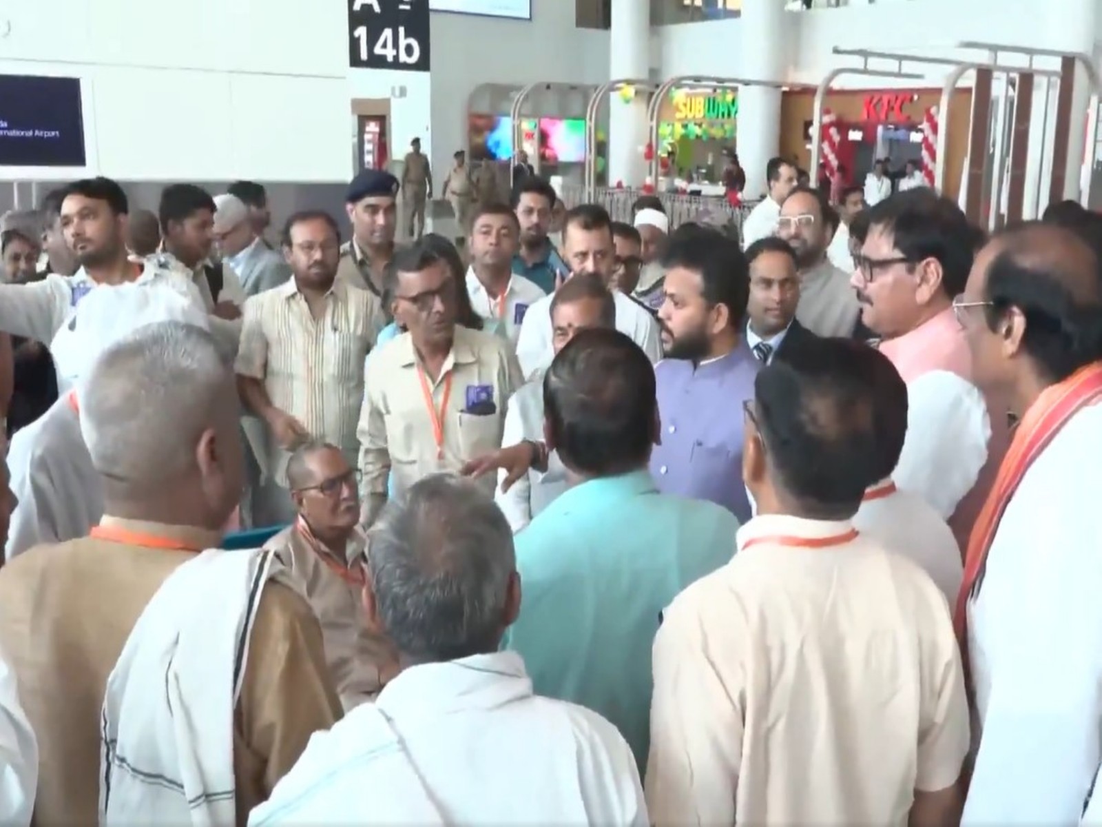 Union Civil Aviation Minister Ram Mohan Naidu meets farmers at Noida Airport (Photo/ANI)