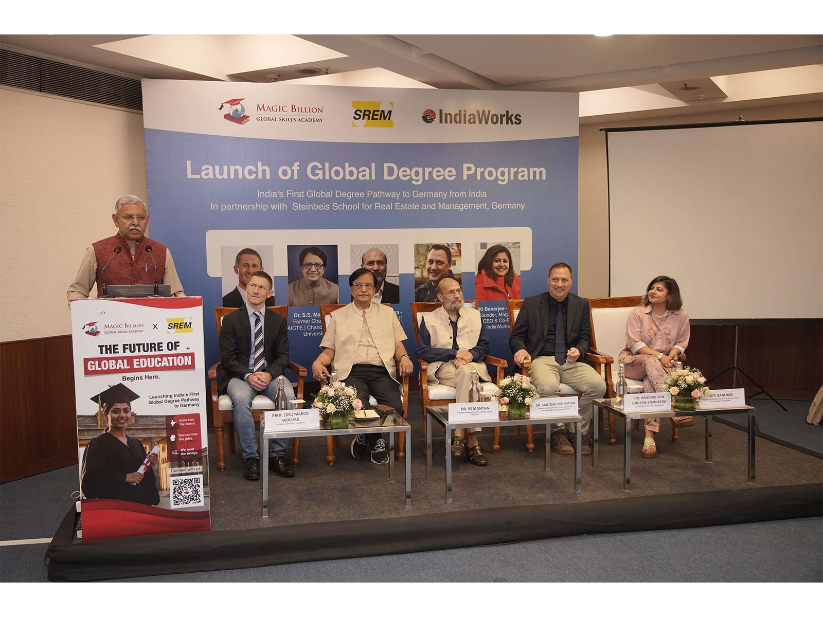 From L to R - Mr. Basab Banerjee, Prof. Dr. Marco Wolfle, Dr. S. S. Mantha, Dr. Santosh Mehrotra, Dr. Handirk von Ungern, Ms. Aditi Banerjee