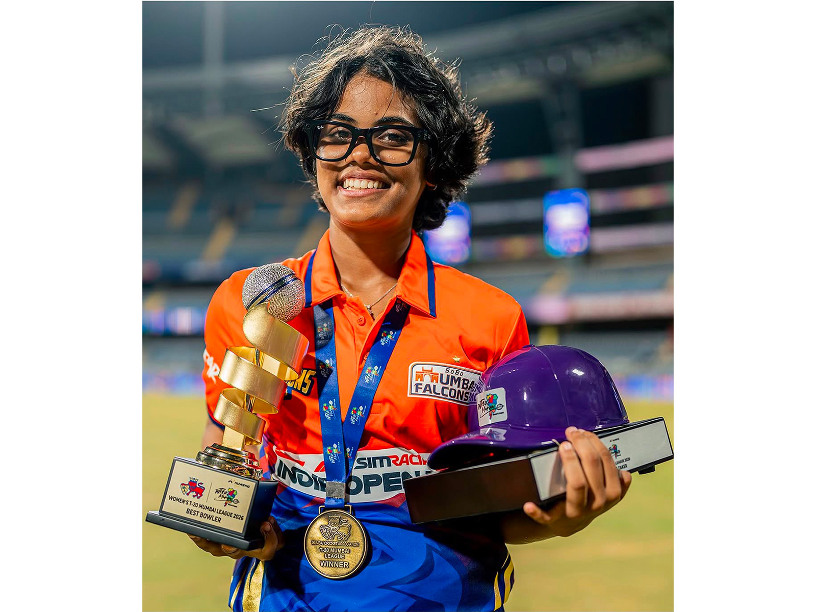SoBo Mumbai Falcons cricketer Swara Jadhav (Image: T20 Mumbai Women's League)