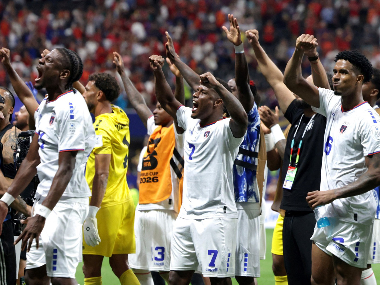 Soccer Football - FIFA World Cup 2026 - Group H - Spain v Cape Verde - Atlanta Stadium, Atlanta, Georgia, U.S. - June 15, 2026 Cape Verde's Jovane Cabral and teammates celebrate after the match. (Photo: Reuters)