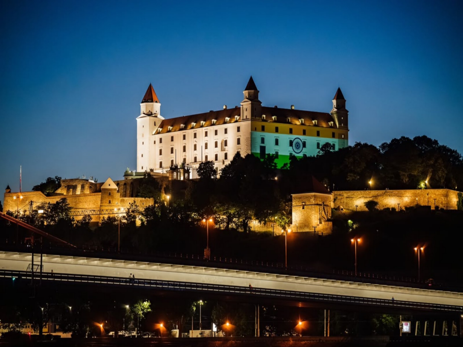 Bratislava castle illuminated with the tricolour in honour of PM Modi's visit (Photo/ANI)