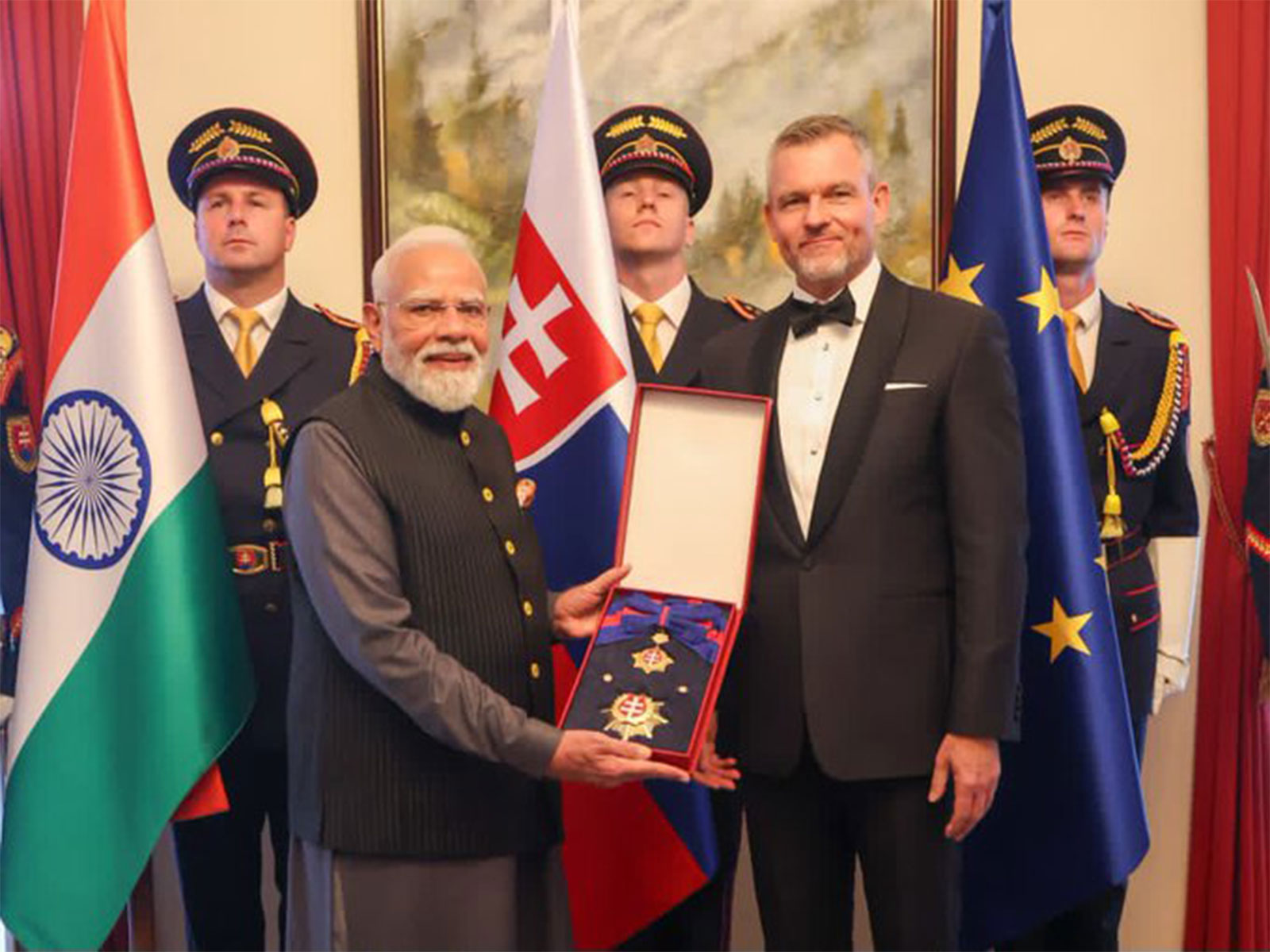 PM Narendra Modi being conferred The Order of the White Double Cross (1st Class) (Photo/ANI)