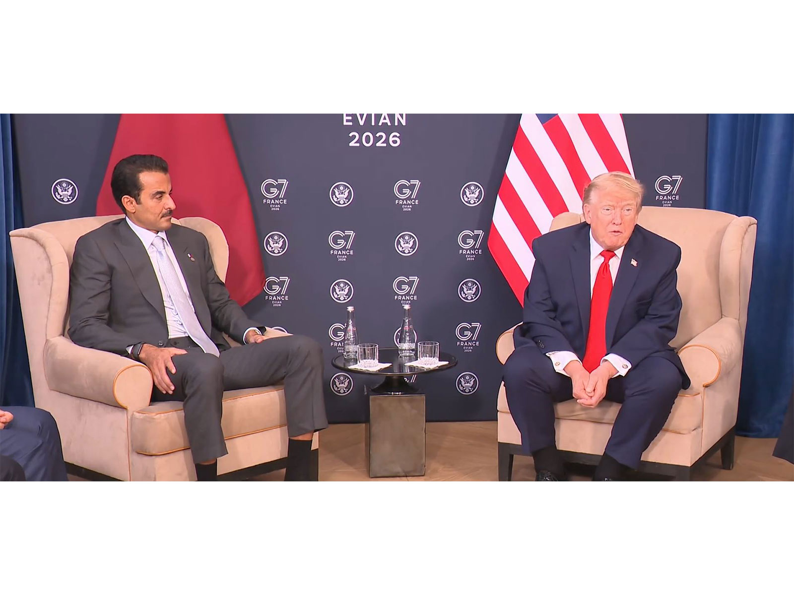 US President Donald Trump and Qatar's Emir Sheikh Tamim Bin Hamad Al-Thani during a bilateral meeting on the sidelines of the G7 summit in Evian-les-Bains, France. (Photo: X/@WhiteHouse)