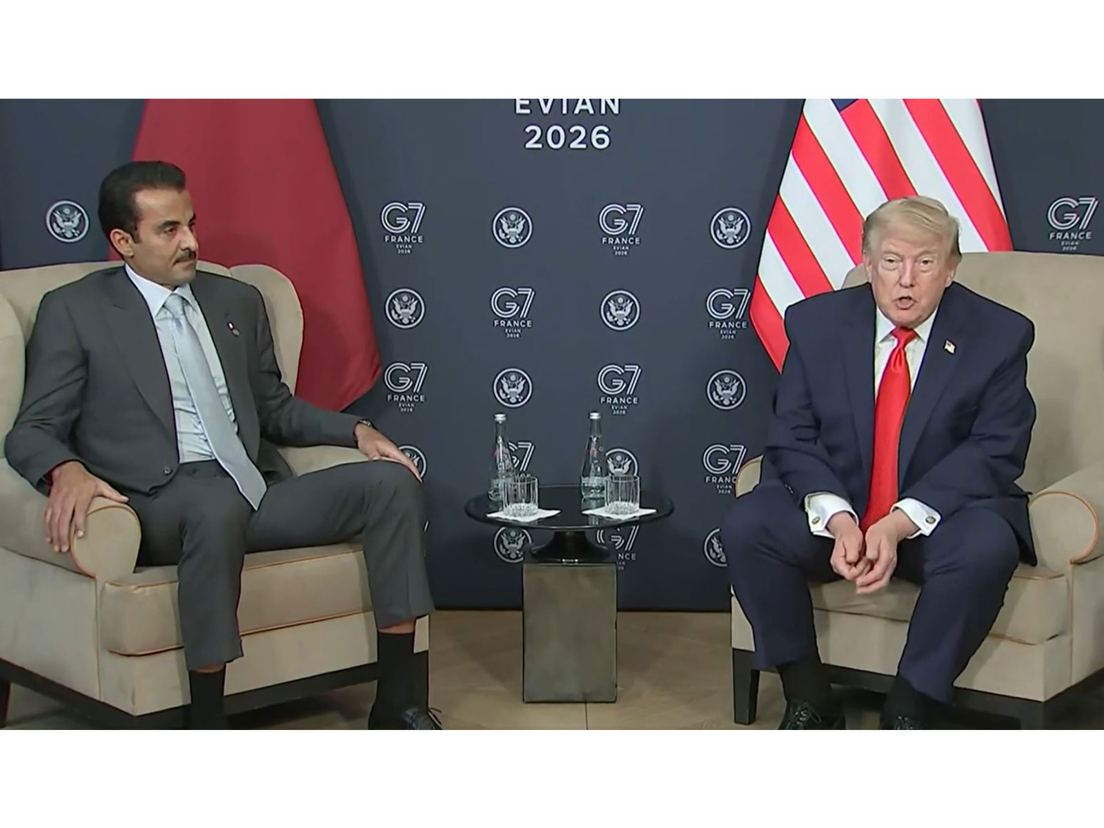 US President Donald Trump and Qatar's Emir Sheikh Tamim Bin Hamad Al-Thani during a bilateral meeting on the sidelines of the G7 summit in Evian-les-Bains, France. (Photo: X/@WhiteHouse)