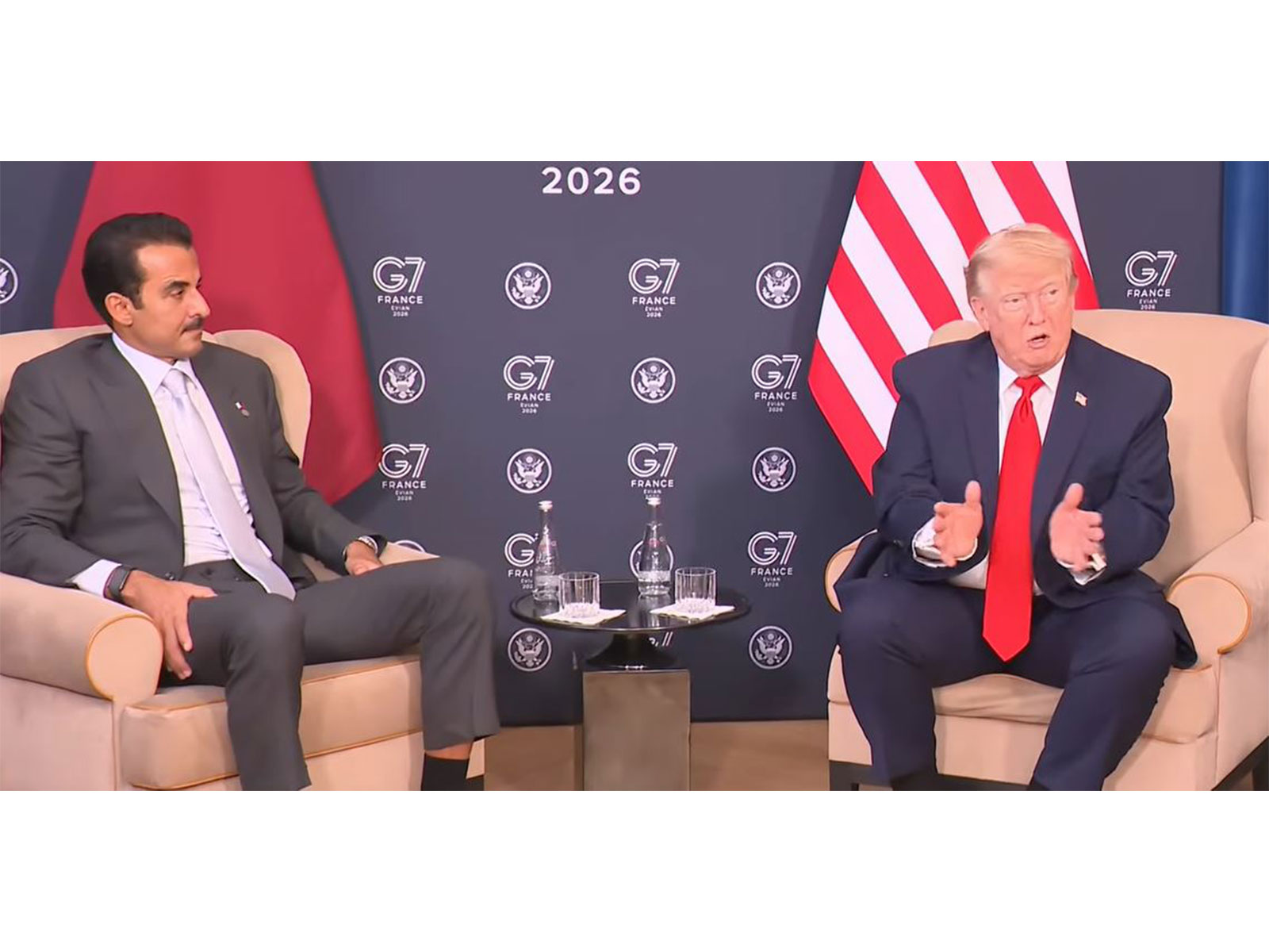 US President Donald Trump and Qatar's Emir Sheikh Tamim Bin Hamad Al-Thani during a bilateral meeting on the sidelines of the G7 summit in Evian-les-Bains, France (Photo/Youtube@WhiteHouse)
