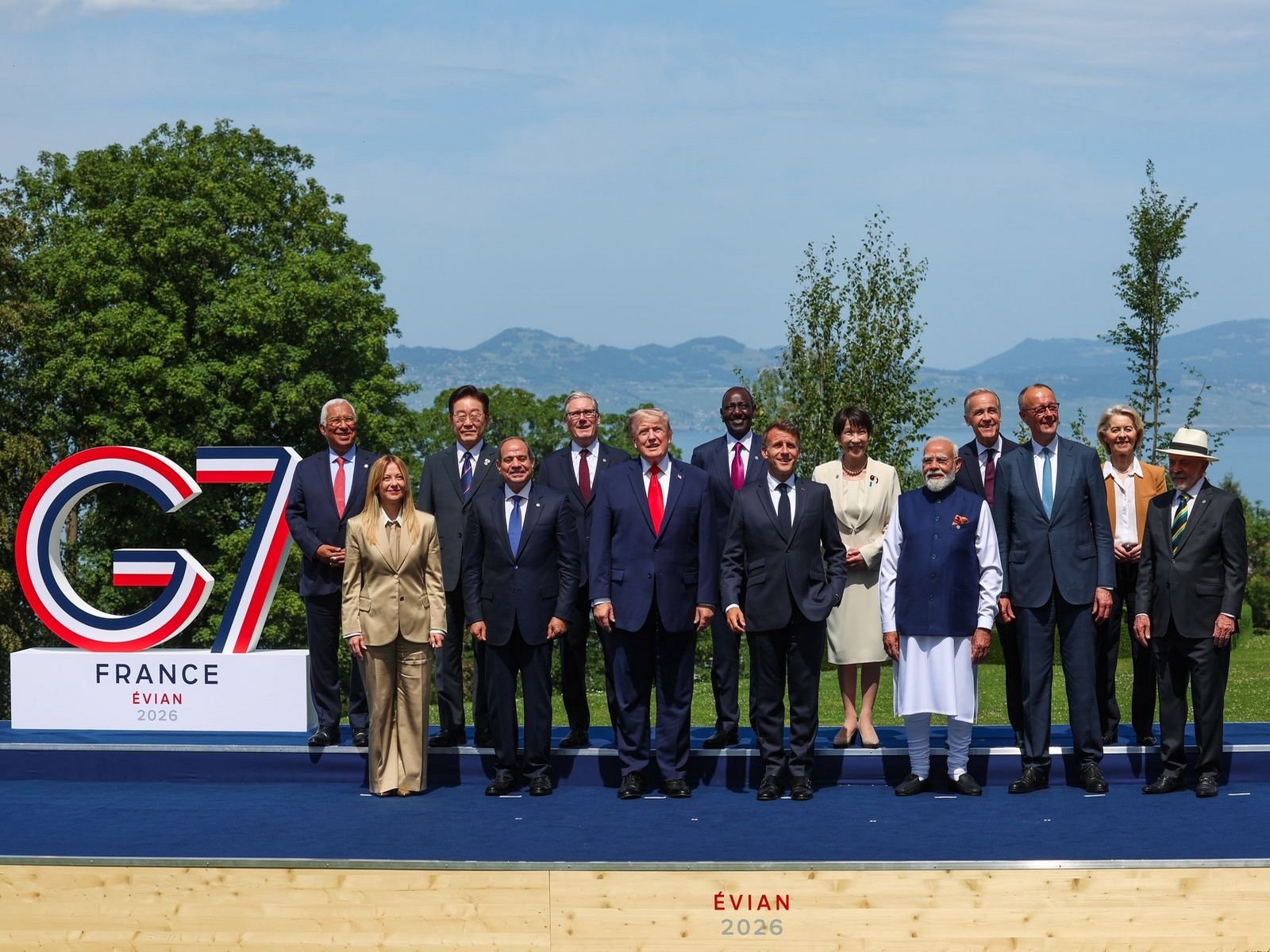 Prime Minister Narendra Modi joins global leaders for the traditional family photograph at the 52nd G7 Summit in Évian-les-Bains, France. (Photo: X/@narendramodi)