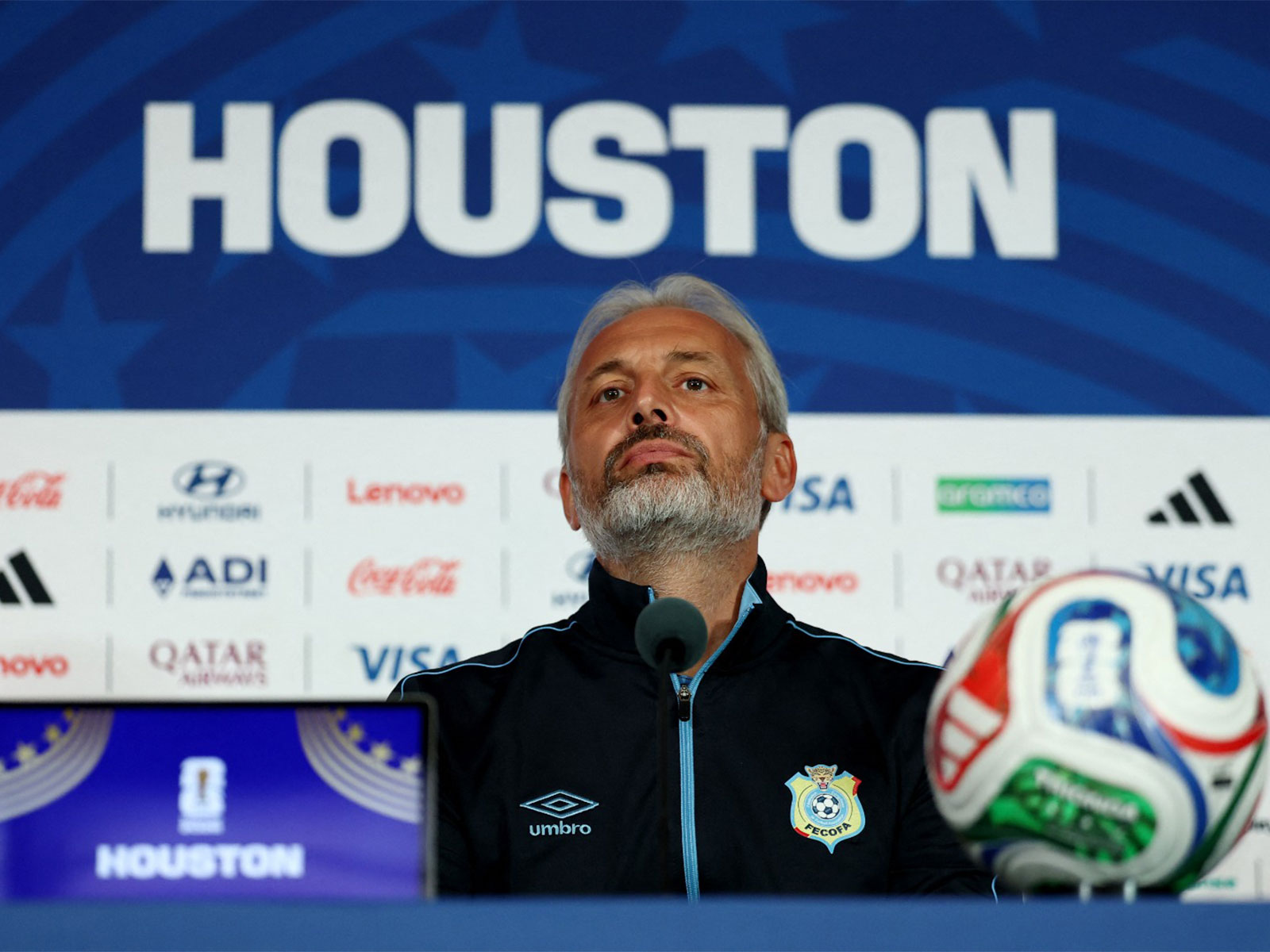 DR Congo coach Sebastien Desabre during the press conference. (Photo/Reuters)