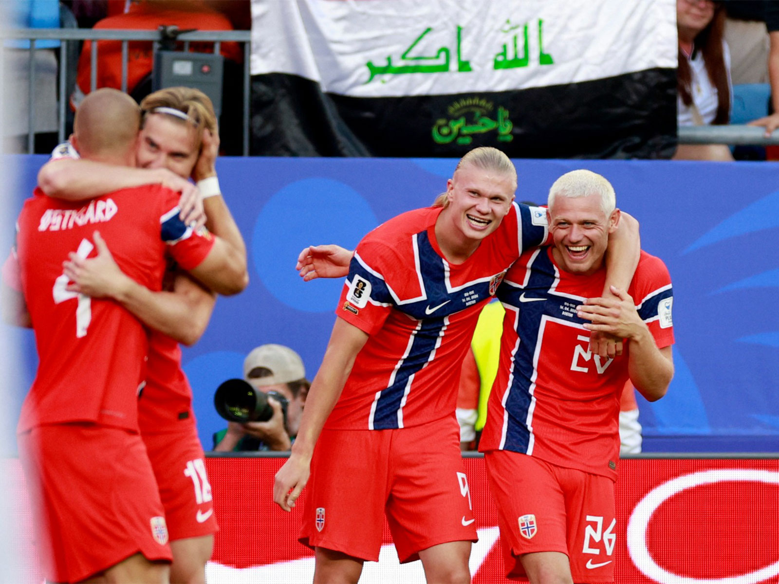 Norway's Erling Haaland and Julian Ryerson celebrate after Leo Ostigard scored his side's third goal against Iraq in FIFA World Cup 2026 (Photo/Reuters)