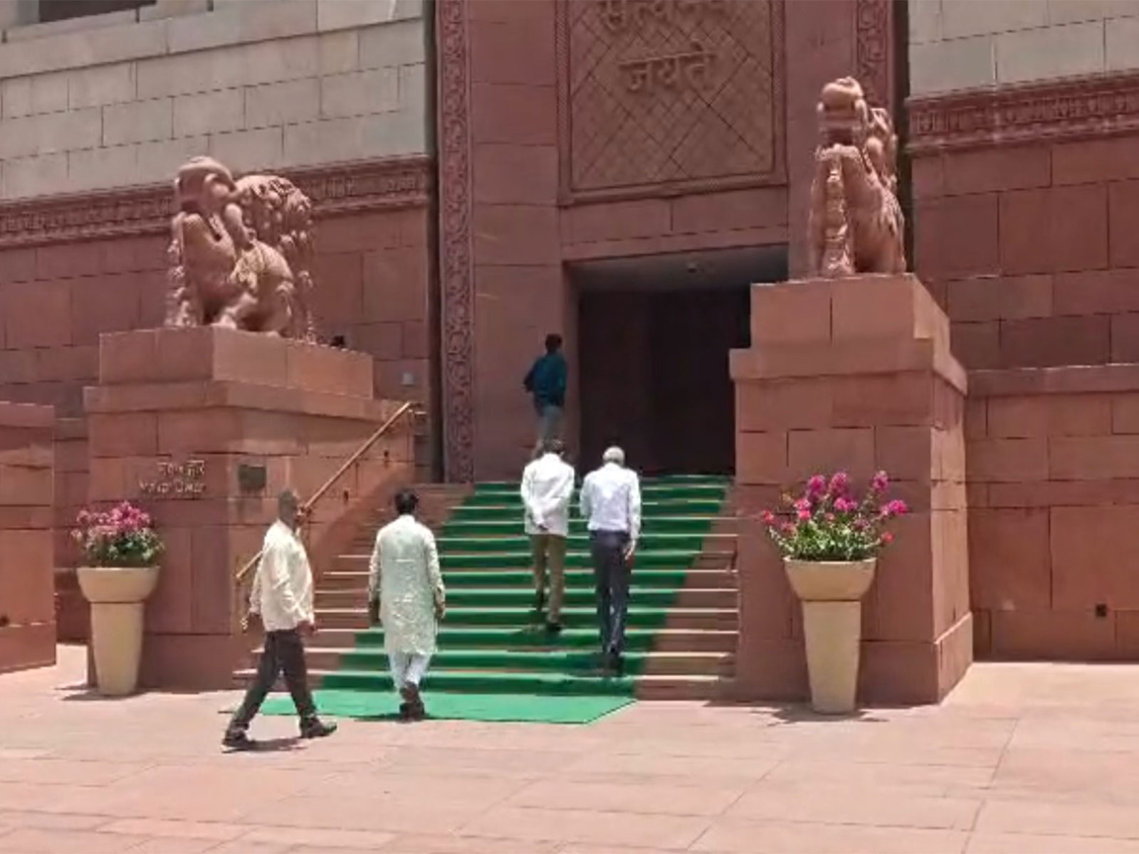 Sanjay Raut, Arvind Sawant, and Anil Desai arrive to meet Lok Sabha Speaker Om Birla at the Parliament House (Photo/ANI)