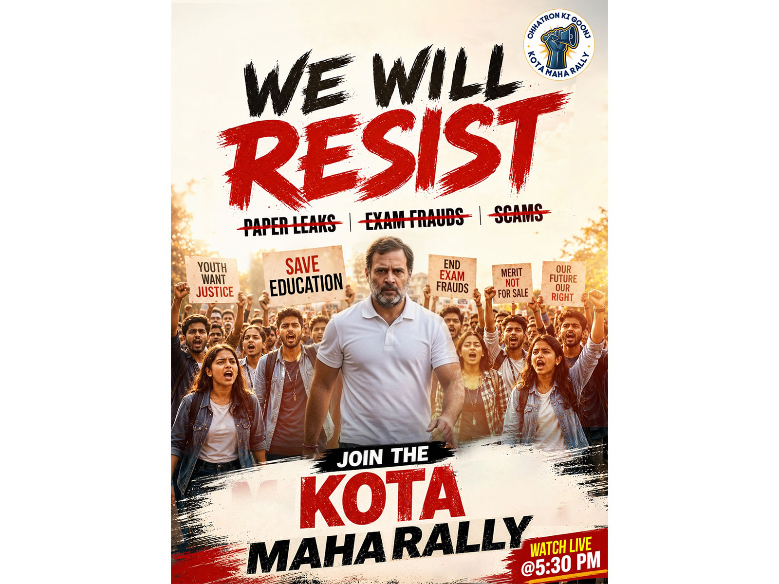 Rahul Gandhi to launch 'Chhatron Ki Goonj' nationwide rally from Kota (Photo:X@INCIndia))