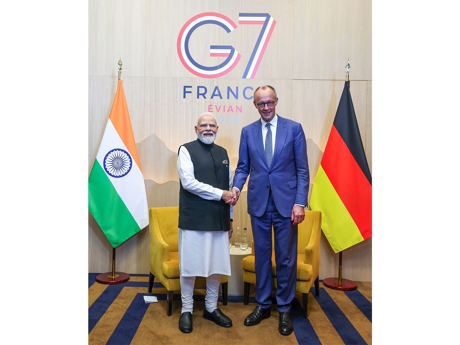 Prime Minister Narendra Modi meets German Chancellor Friedrich Merz on the sidelines of the G7 Summit in France (Photo/ANI)