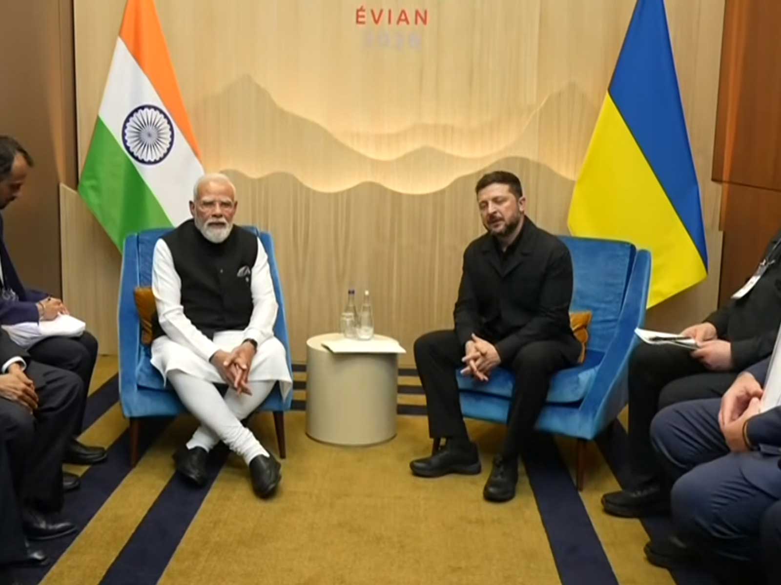 Prime Minister Narendra Modi with Ukrainian President Volodymyr Zelenskyy in a bilateral meeting on sidelines of G7 summit (Photo/ANI/DD)