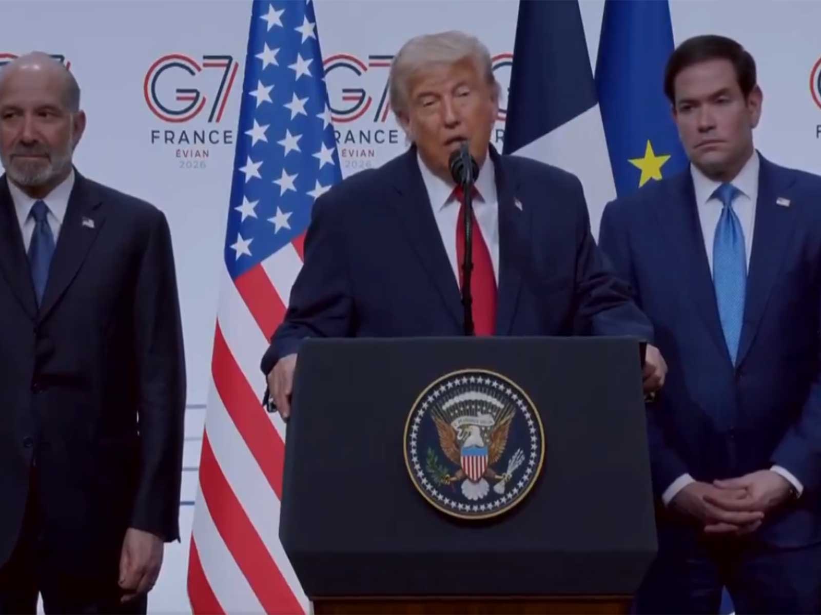US President Donald Trump addressing a press conference at the G7 Summit in France (Photo/X/@WhiteHouse)
