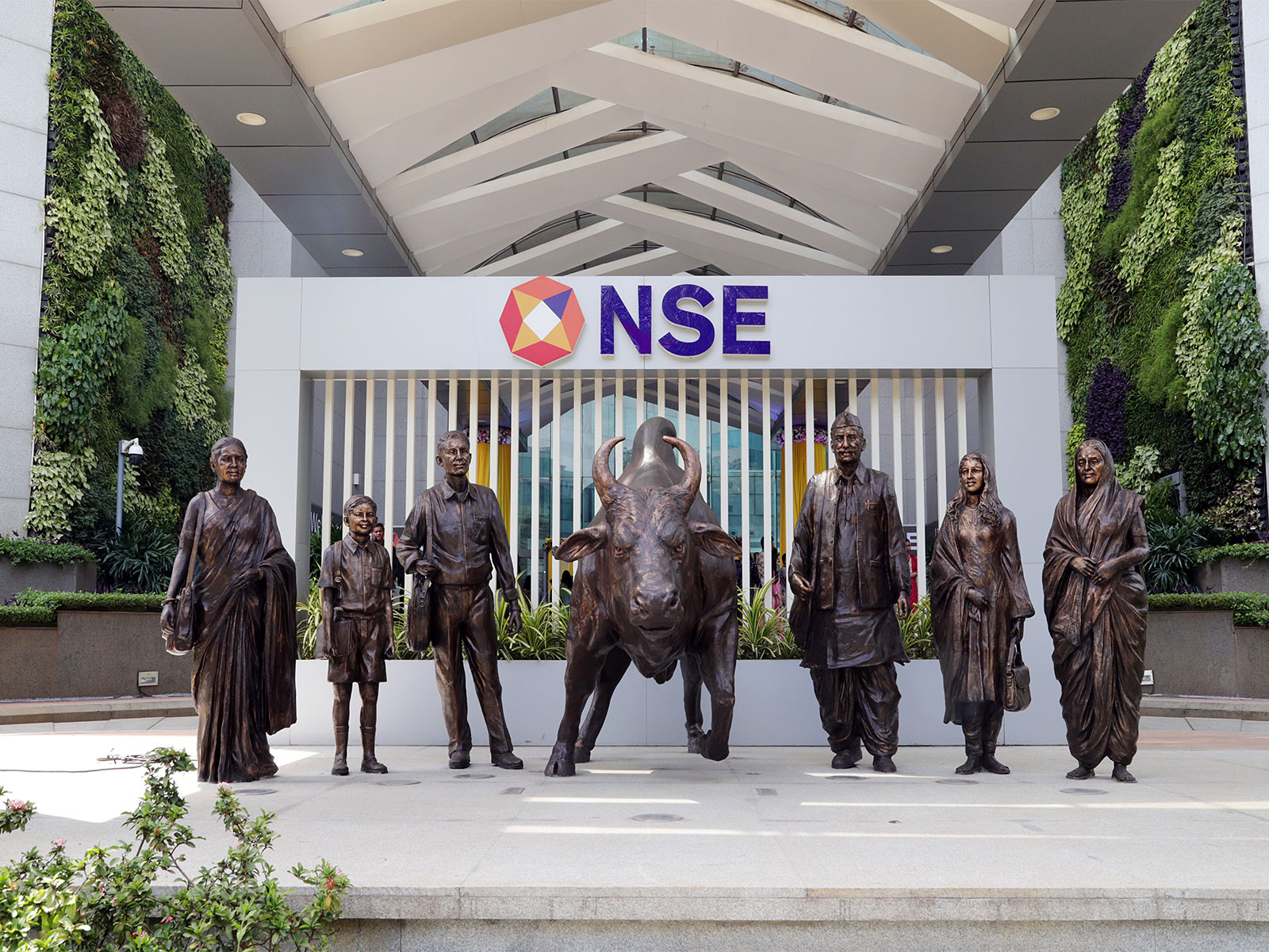 A view of the newly renovated NSE atrium bull (File Photo/ANI)