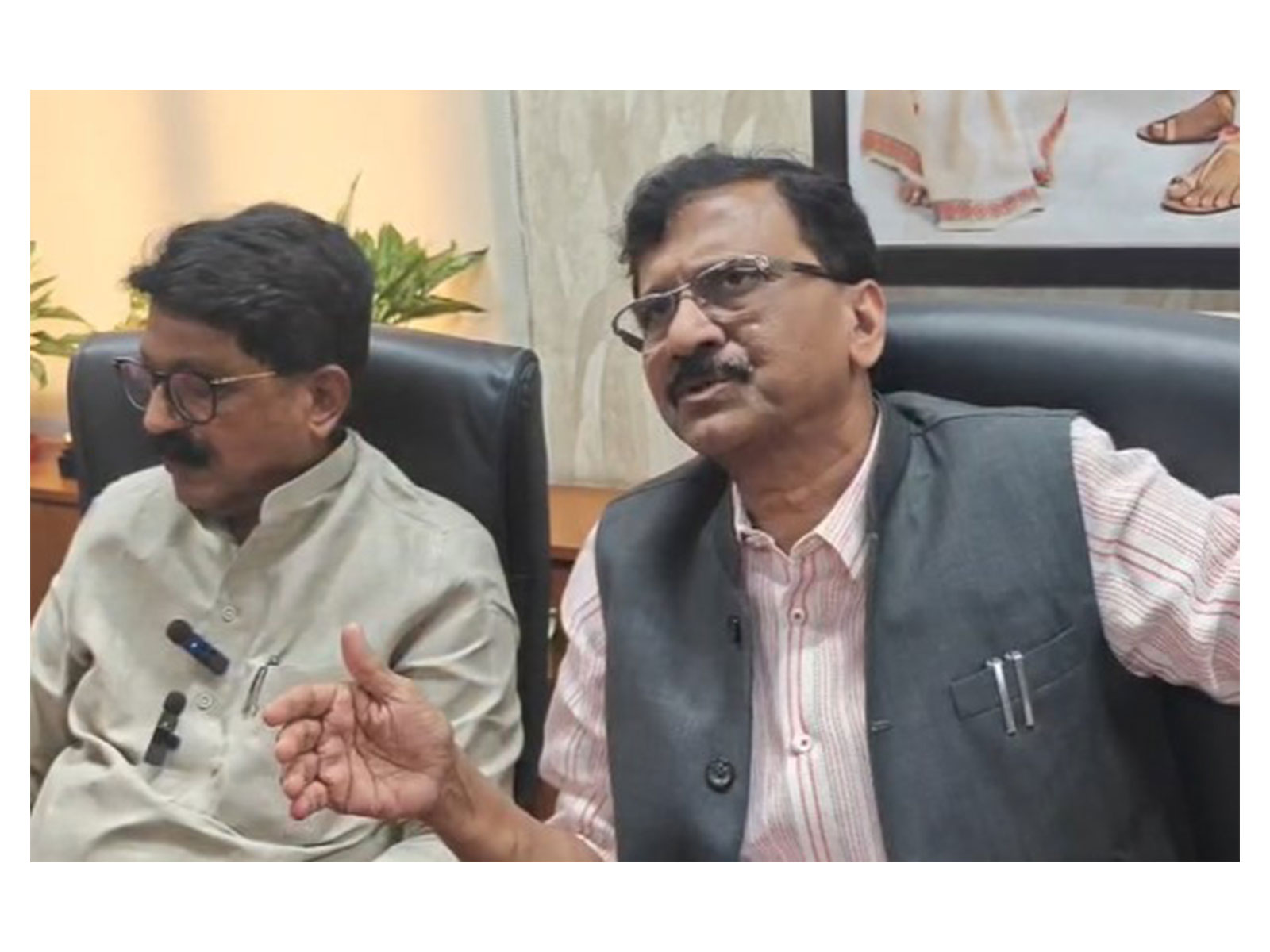 Shiv Sena (UBT) MPs Sanjay Raut and Arvind Sawant in New Delhi on June 18 (Photo/ANI)