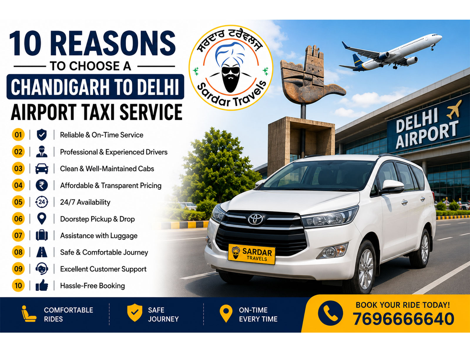 10 Reasons to Choose a Chandigarh to Delhi Airport Taxi Service