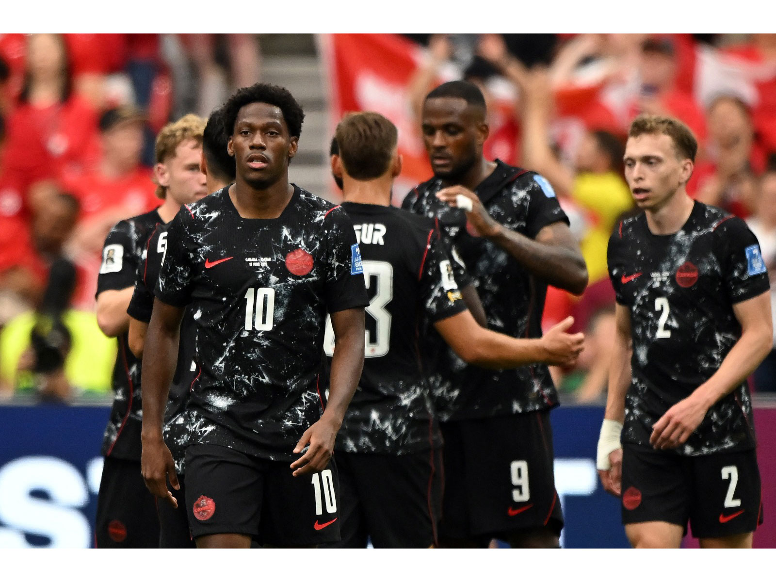 Canada's Jonathan David celebrates after the match against Qatar (Photo: Reuters)