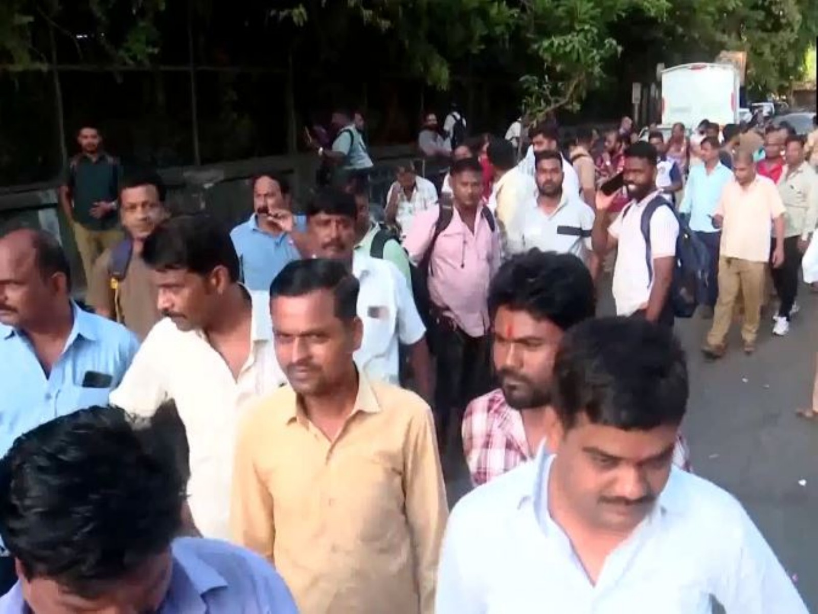 Brihanmumbai Electric Supply and Transport (BEST) bus staff stage a protest at the Dharavi depot  (Photo/ANI)