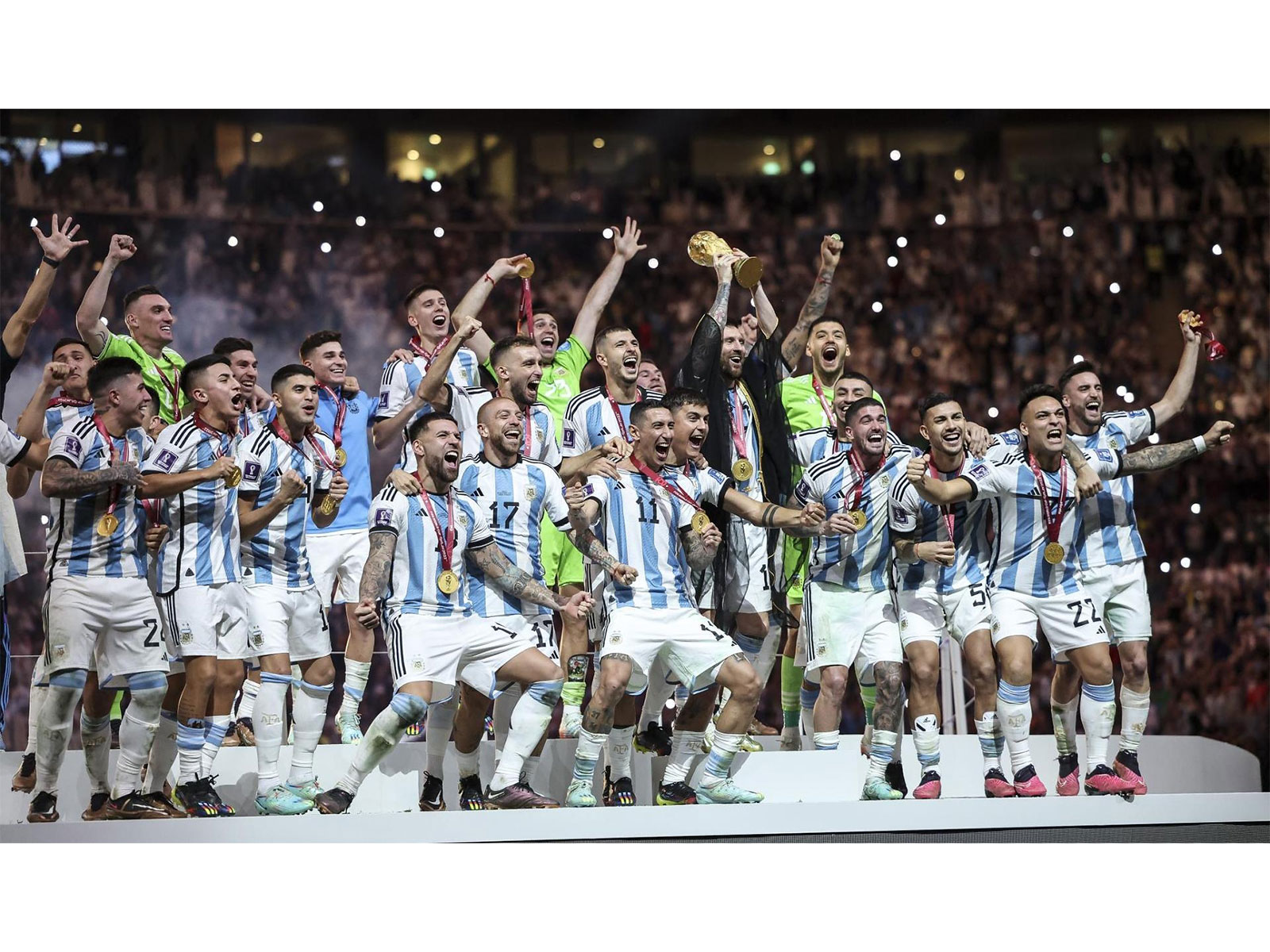 The Argentina National Team celebrate their FIFA World Cup Qatar 2022 victory, securing the nation's third world title. Credit: AFA.