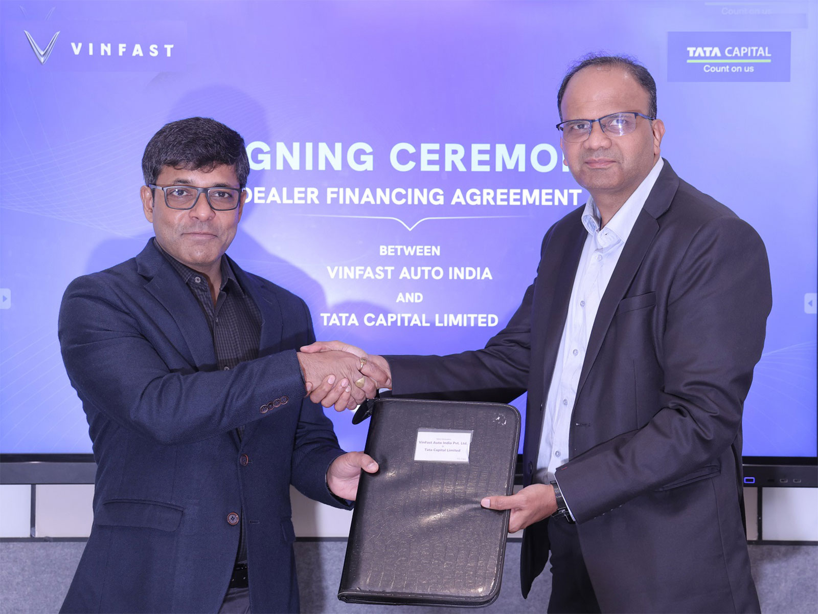 The MoU was signed by Mr. Tapan Ghosh, CEO of VinFast India, along with Mr. Narendra Kamath, COO - SME Finance, Tata Capital in Gurugram
