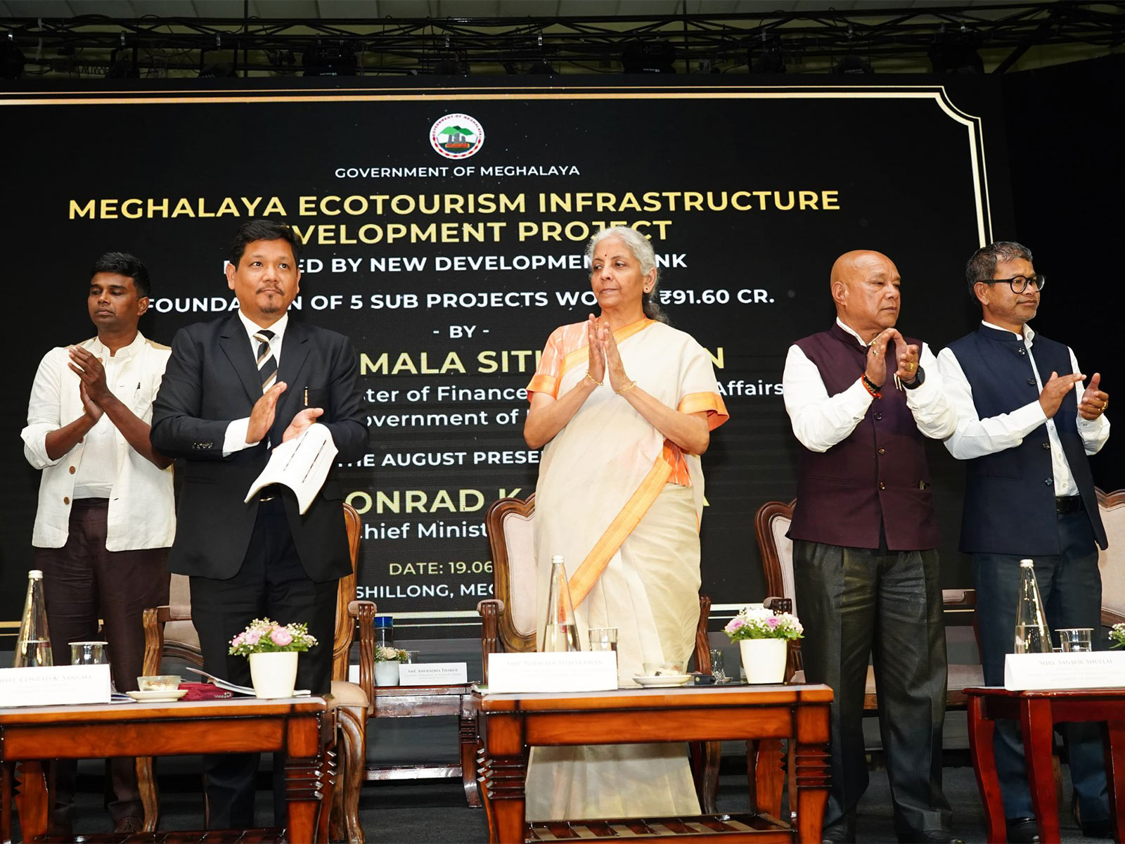 FM Nirmala Sitharaman and Meghalaya CM Conrad K Sangma at the foundation stone laying ceremony for development projects (Photo/x@SangmaConrad)