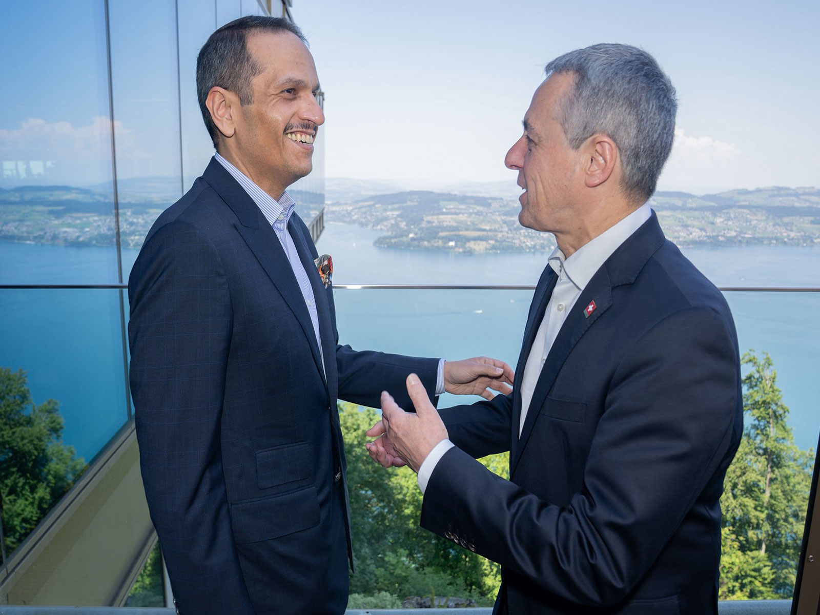 Prime Minister and Minister of Foreign Affairs Sheikh Mohammed bin Abdulrahman bin Jassim Al Thani and Swiss Foreign Minister Ignazio Cassis (Photo/X@ignaziocassis)