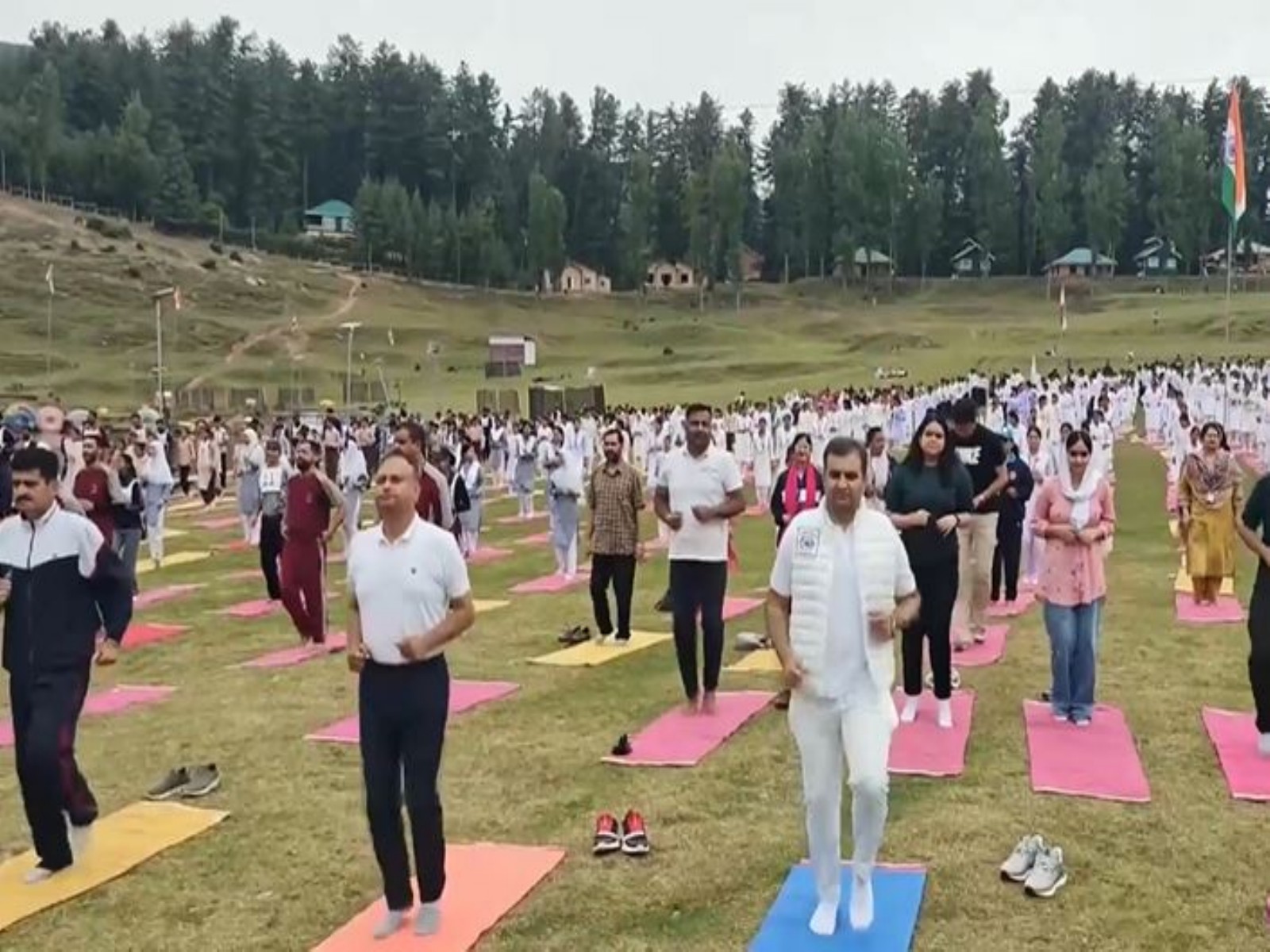 Mega Yoga Session organised as a prelude to the 12th International Day of Yoga at Sanasar. (Photo/ANI)