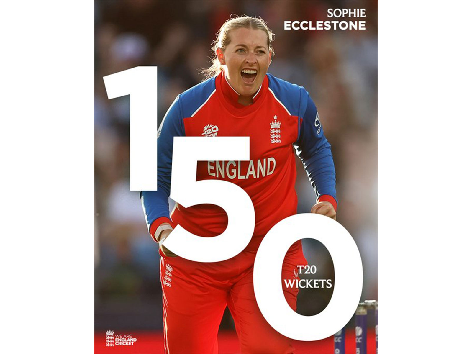 Sophie Ecclestone completes 150 T20I wickets (Photo: X/@englandcricket)