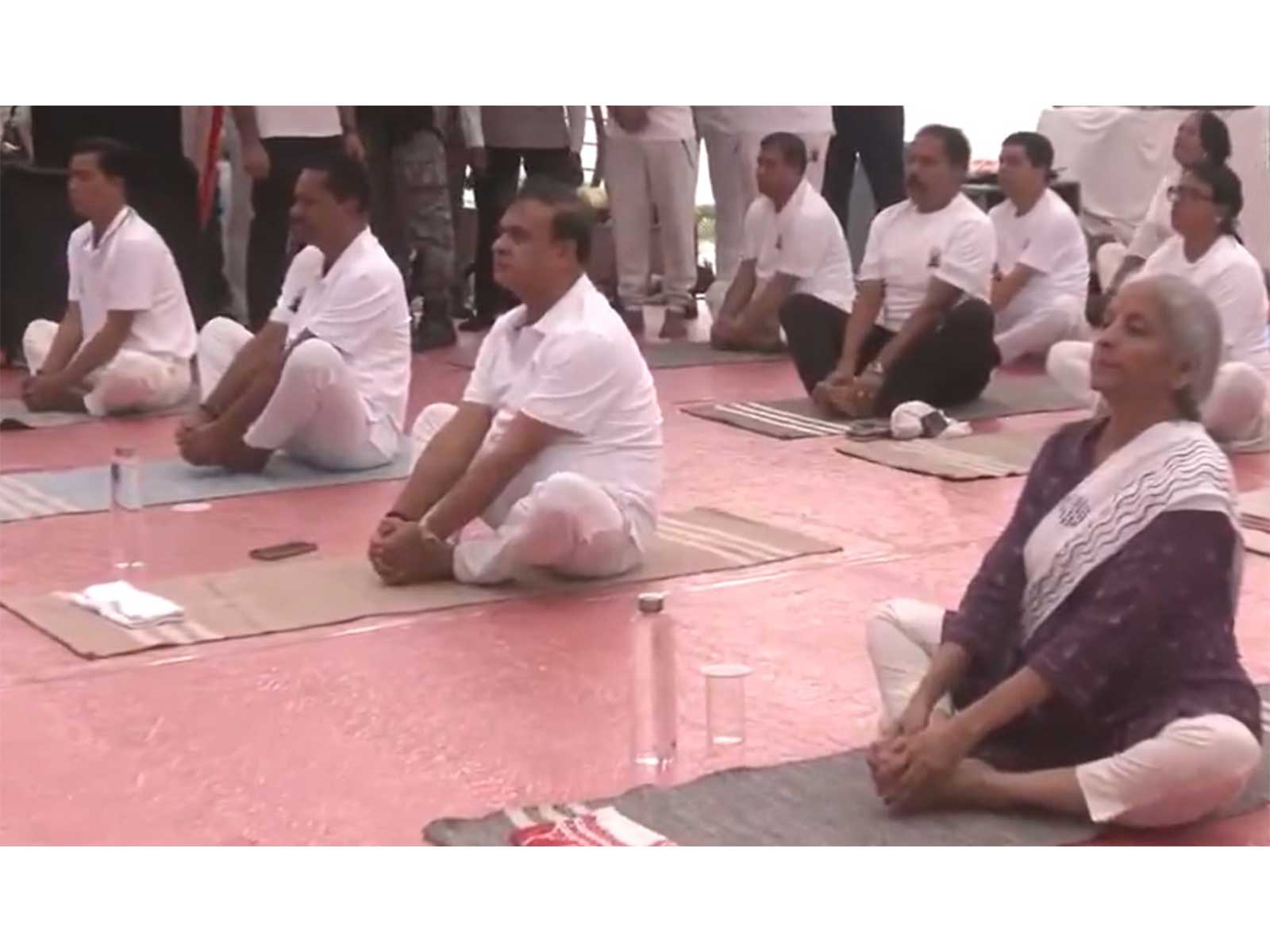 Finance Minister Nirmala Sitharaman and Assam Chief Minister Himanta Biswa Sarma participated in yoga sessions on International Yoga Day. (Photo/ANI)