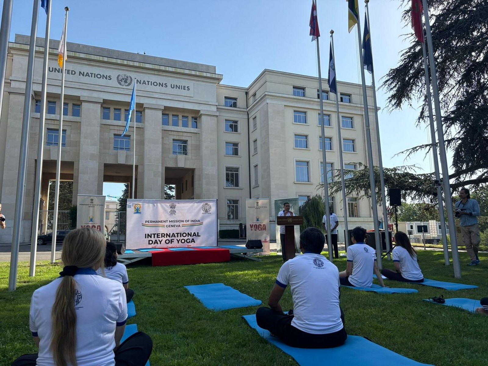 UN Geneva marks International Day of Yoga at 'Palais des Nations' (Photo/X/@UN_Valovaya)