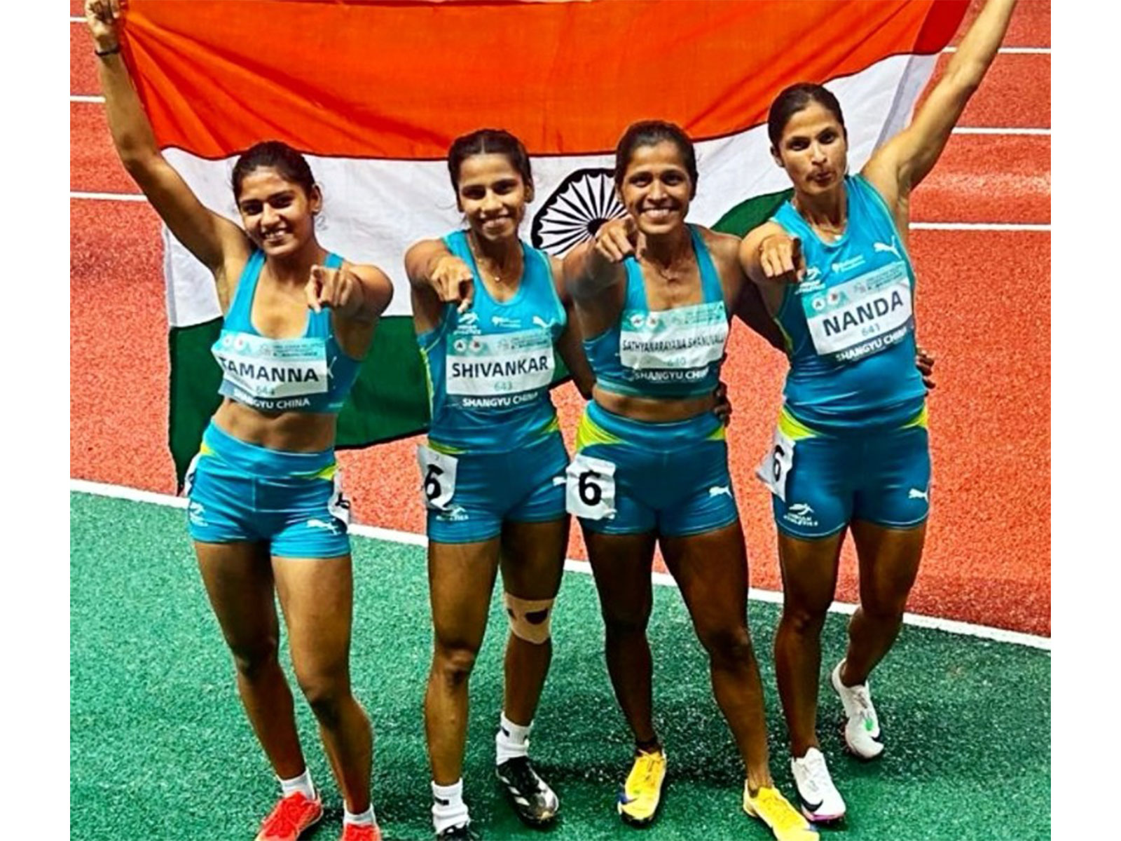 Indian women's 4x100m relay team of Srabani Nanda, Sneha Shanuvalli, Sudeshna Shivankar and Tamanna won the women's 4x100m relay title at the Asian Relay Championships 2026 (Photo: Instagram/@rfyouthsports)