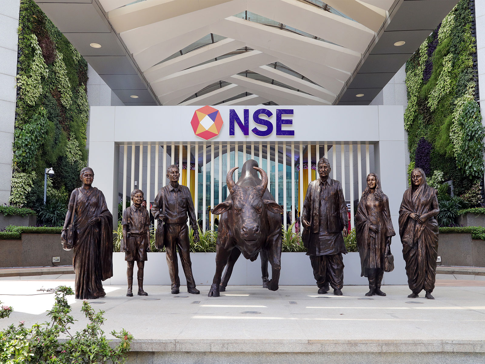 A view of the newly renovated NSE atrium bull (File Photo/ANI)