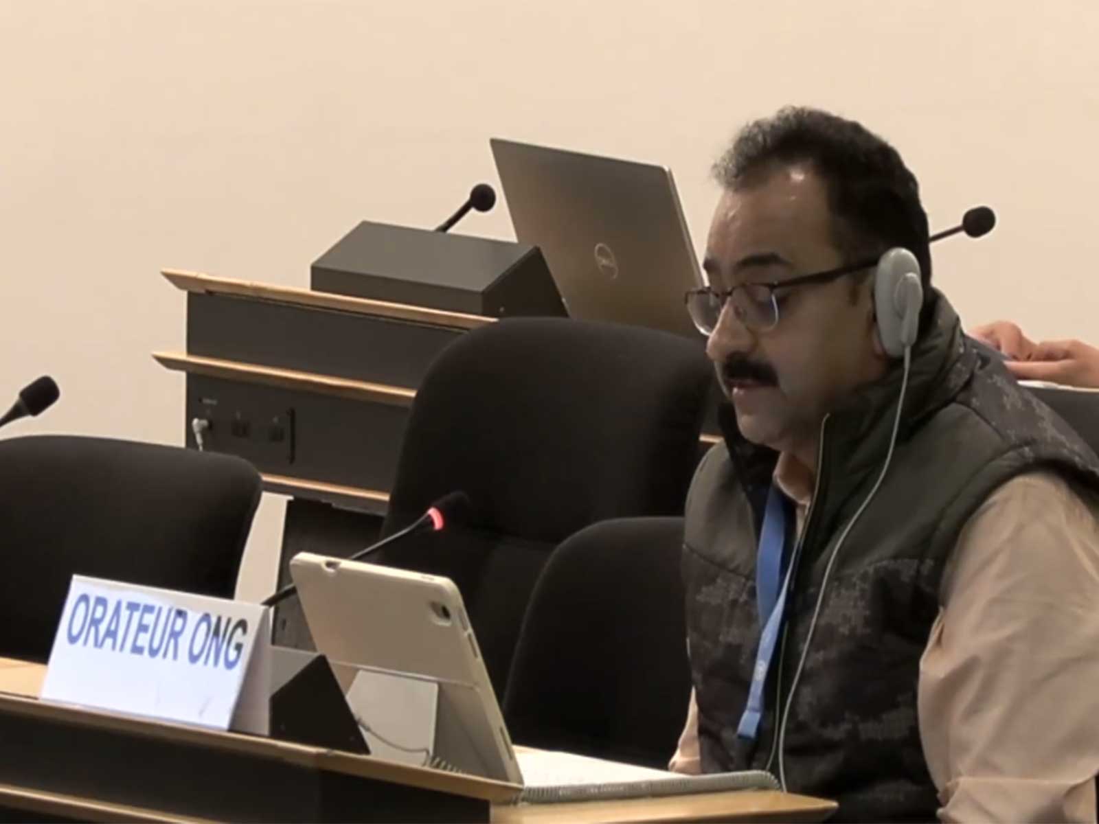 Arvind Kumar of the India Water Foundation addresses the 62nd session of the UN Human Rights Council in Geneva on climate-resilient food systems and food security. (Photo/ANI)