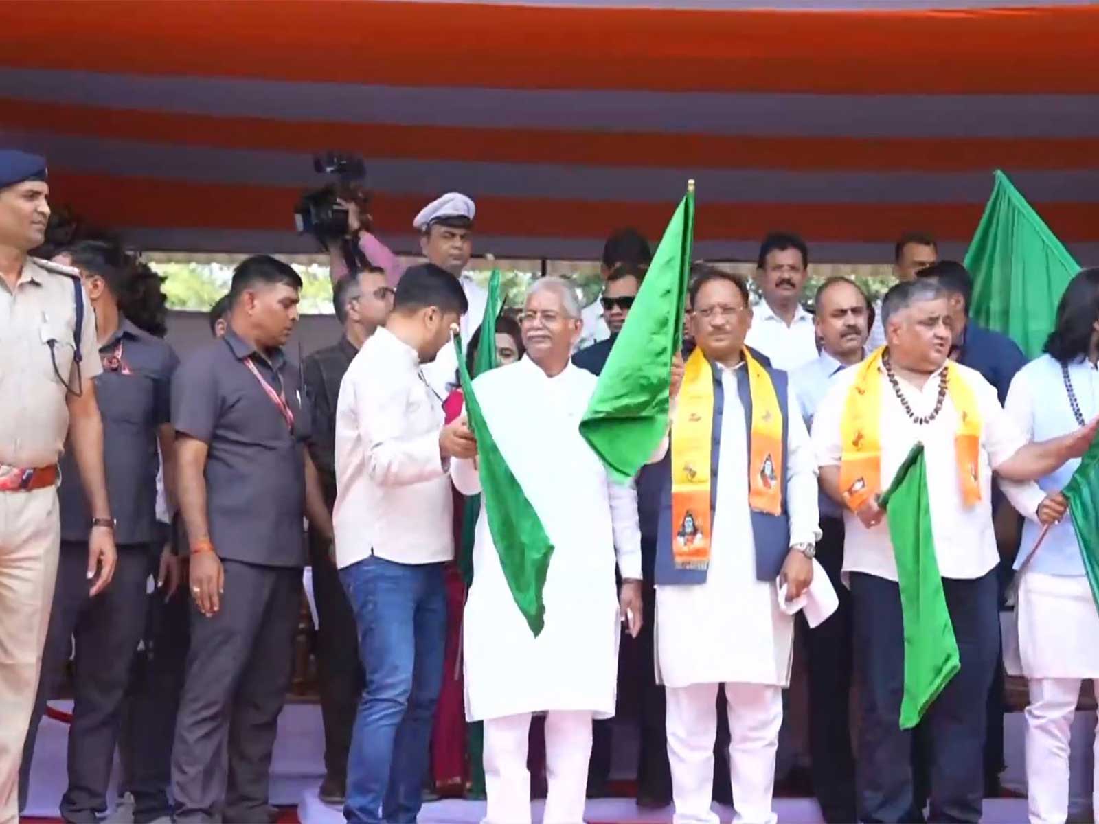 Chhattisgarh CM Vishnu Deo Sai flags off 'Somnath Swabhiman Sanskritik Yatra' special train (Photo/ANI)